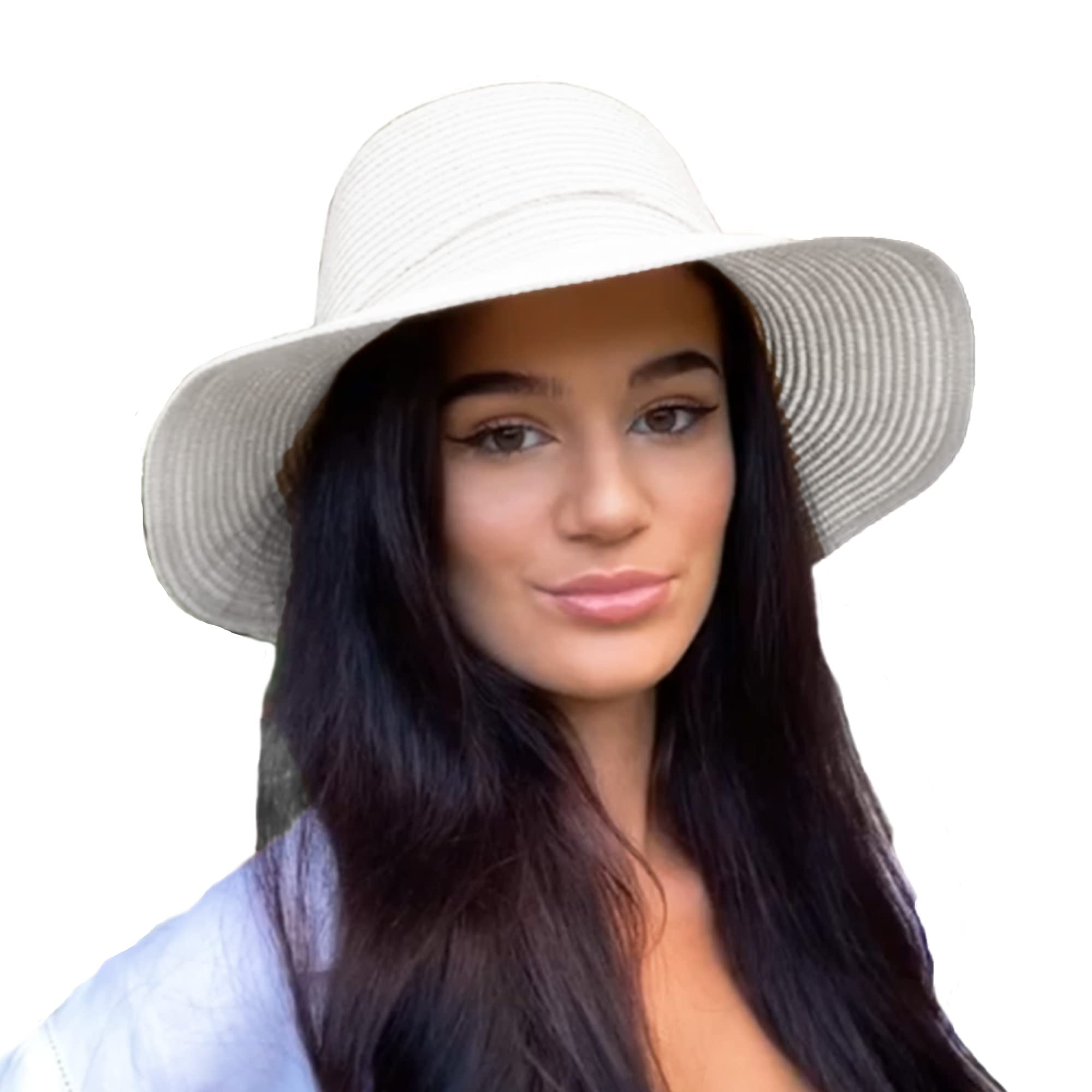 TOSKATOK® Ladies Womens Floppy Foldable Summer Sun Hat UPF 50+ Protection Wide Brim-White