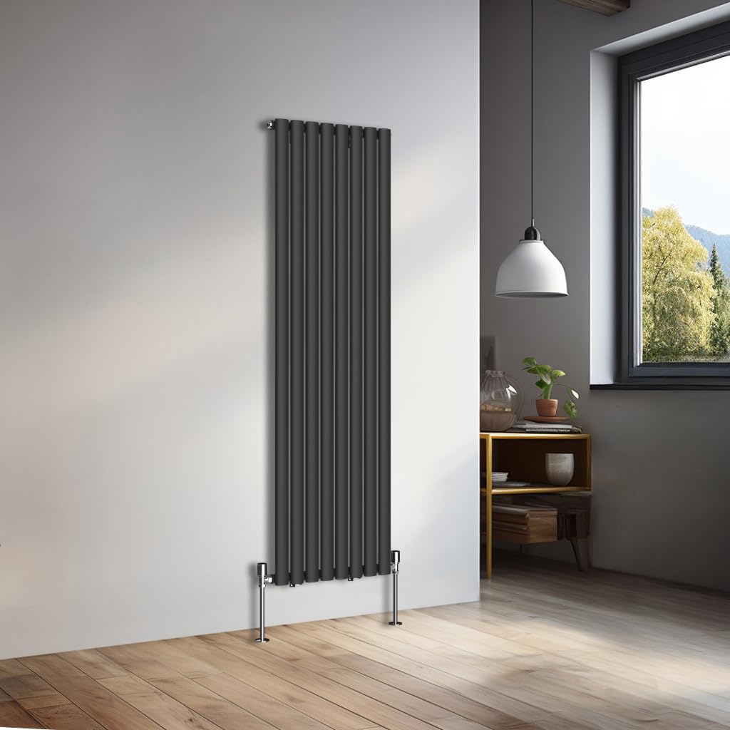 NRG 1600x472mm Vertical Oval Single Panel Heater Column Radiator Central Heating Radiators Designer Tall Radiators Black — image 1