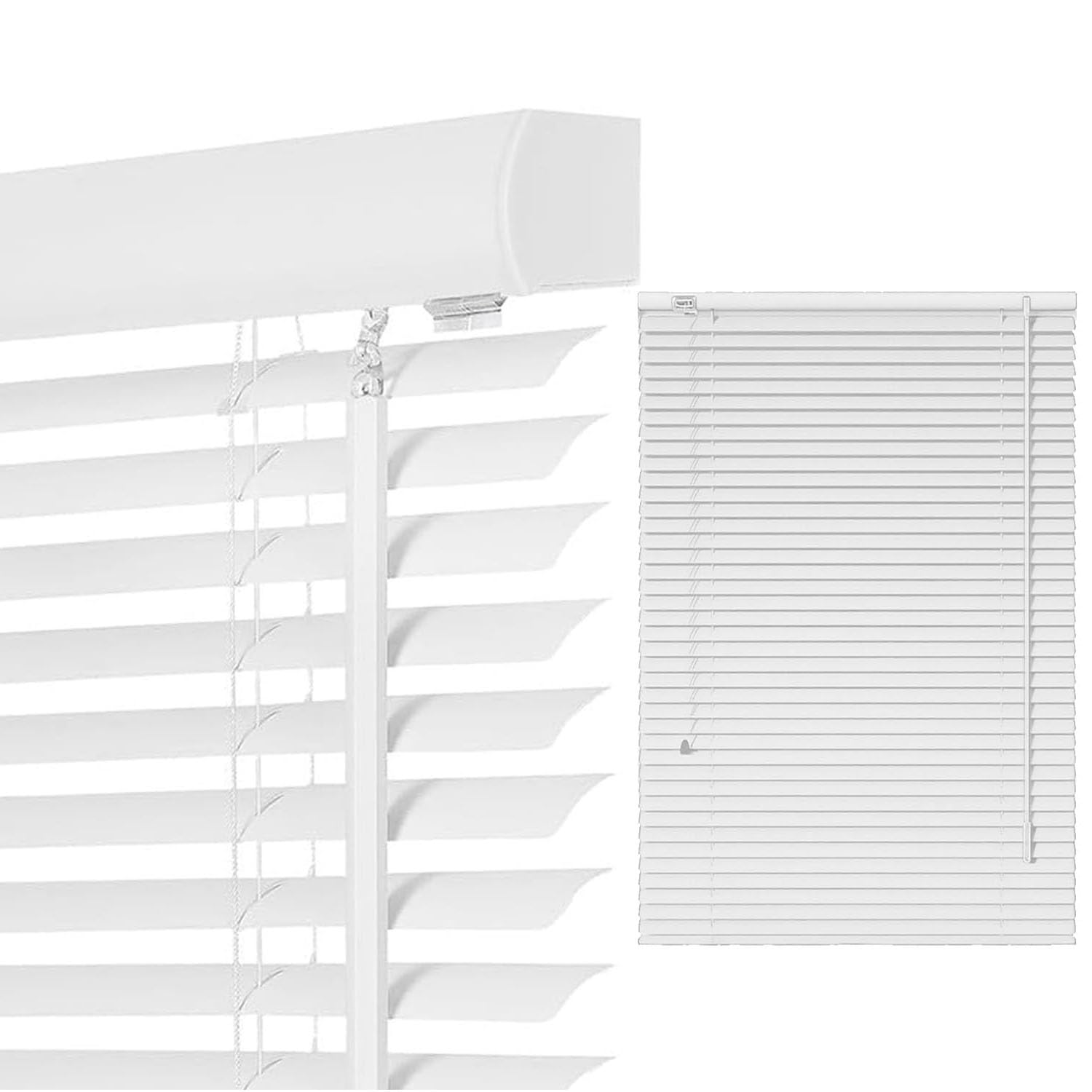 Easy Fit Aluminum Venetian Blind Blinds Window - 25mm Horizontal Slats for Home Window Treatment Shutters, with Aluminium Headrail & Matching Facia, No Drill No Tools(White)