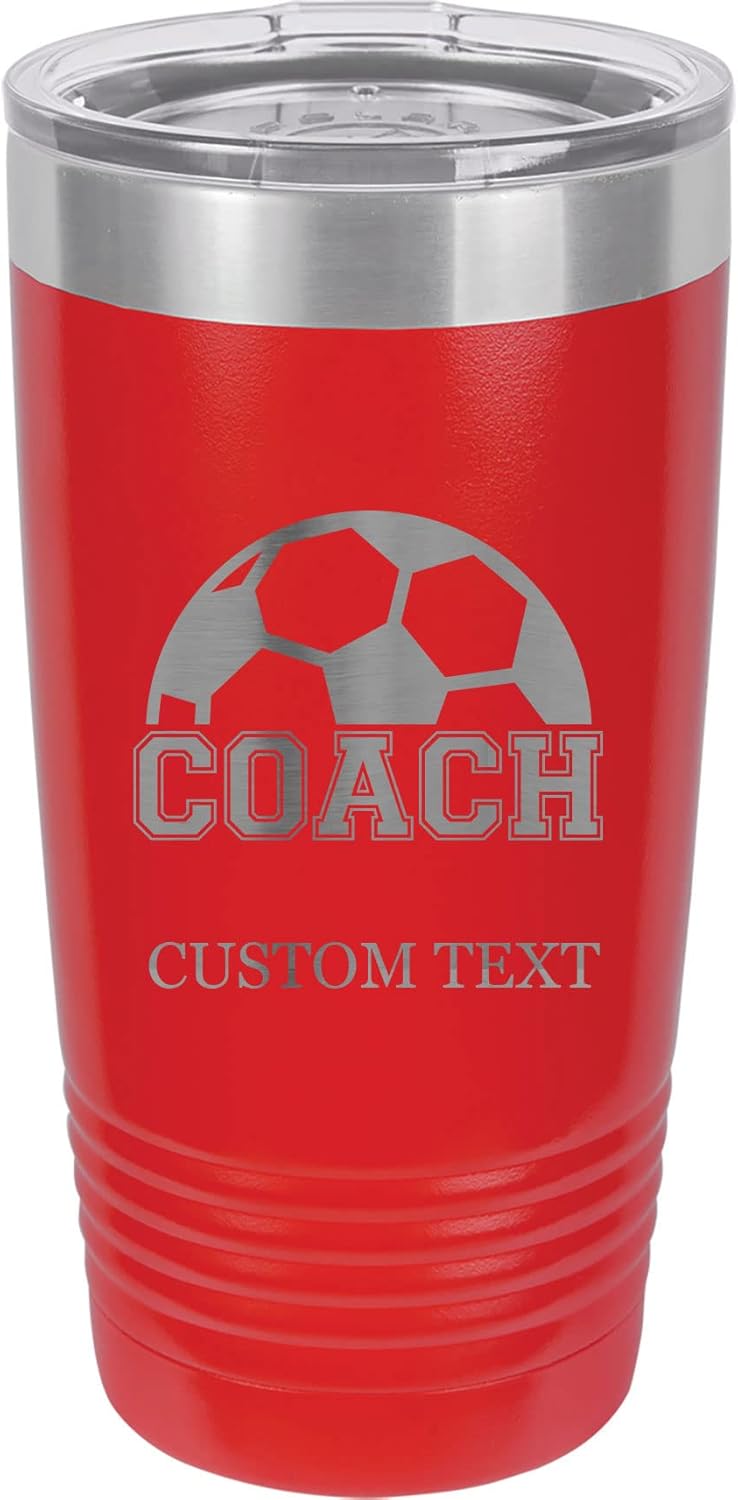20-Ounce Vacuum Insulated Stainless Steel Tumbler Customized Double-Walled Laser Engraved Coffee Black Mug, Soccer Coach, Personalized