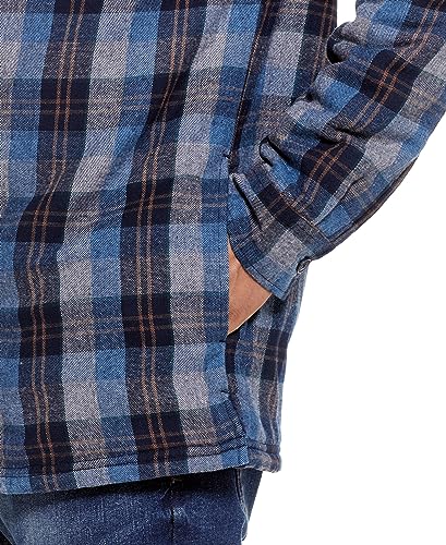 Image of Weatherproof Vintage Mens Hooded Sherpa Lined Soft Brushed Plaid Button-Down Shirt Jacket (Blue, Small)