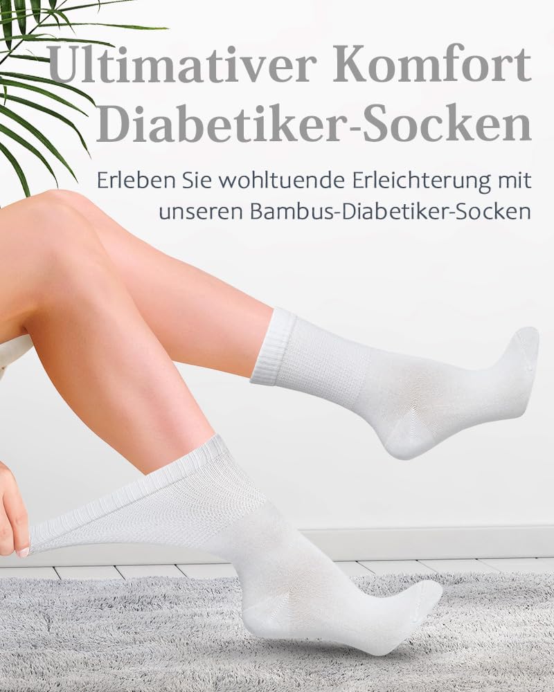 Diabetic Bamboo Socks with Lycra for Women: No Seam at the Aoot of Toenails, Business and Leisure, Suitable for Pregnant and Seniors 4 Pairs, White, L - Image 2