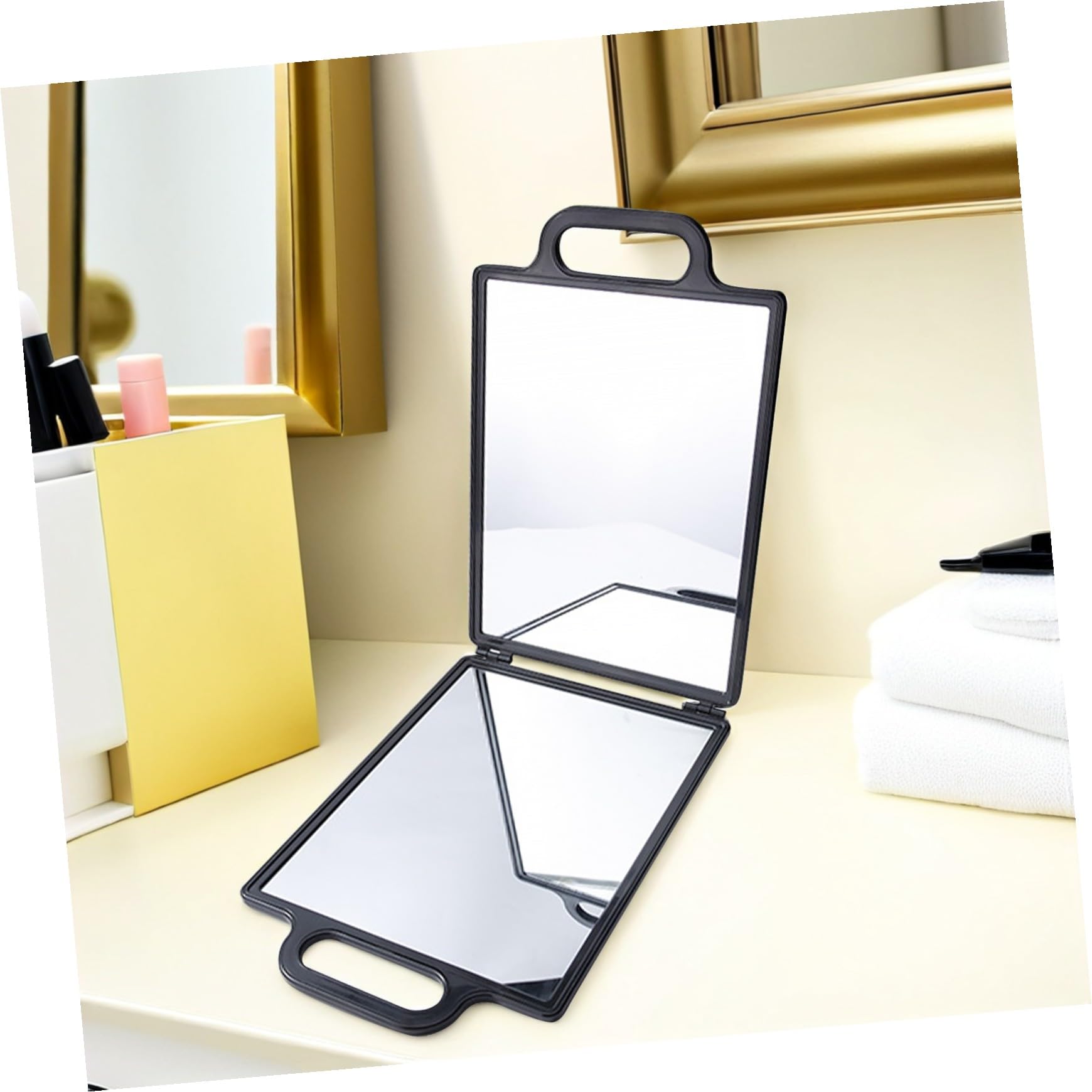 PACKOVE Espejo de Salón Plegable de Vidrio y Plástico, Doble Cara, Ligero y Portátil Bandeja para Maquillaje, Adecuado para Peluquería y Estilistas Profesionales Varios Estilos