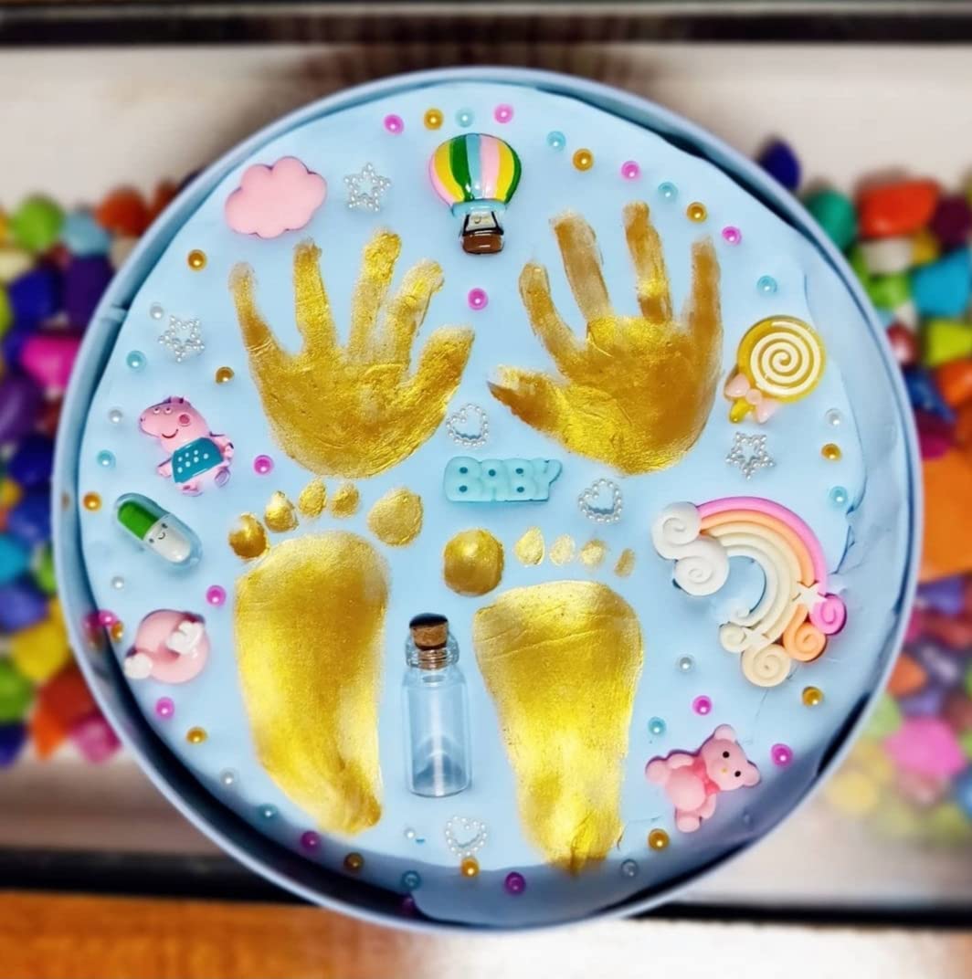 FYCAN Clay Handprint and Footprint Kit | Round | Lights | Newborn | Baby Boy/Girl | BabyShower Gift for Mom to be | Baby Naming | Baby Welcoming | First Birthday Gift | Memorable Keepsake 3