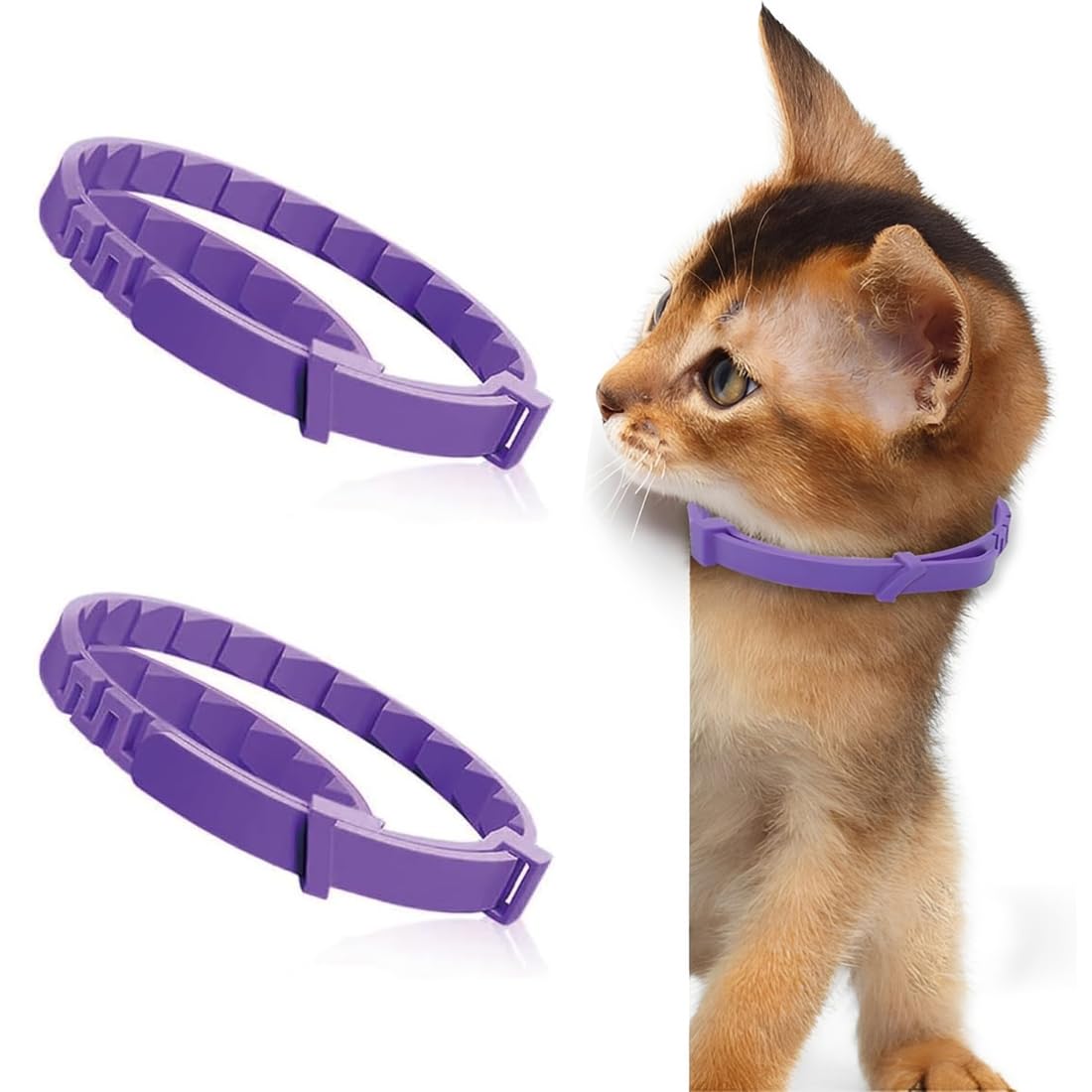 Pack de 2 Collares Calmantes Gatos y Perros, Antiestrés Ajustable y Impermeable, Feromonas, Tranquilizante, Reduce Ansiedad, Seguro para Mascotas Pequeñas, Medianas y Grandes (Violetas)