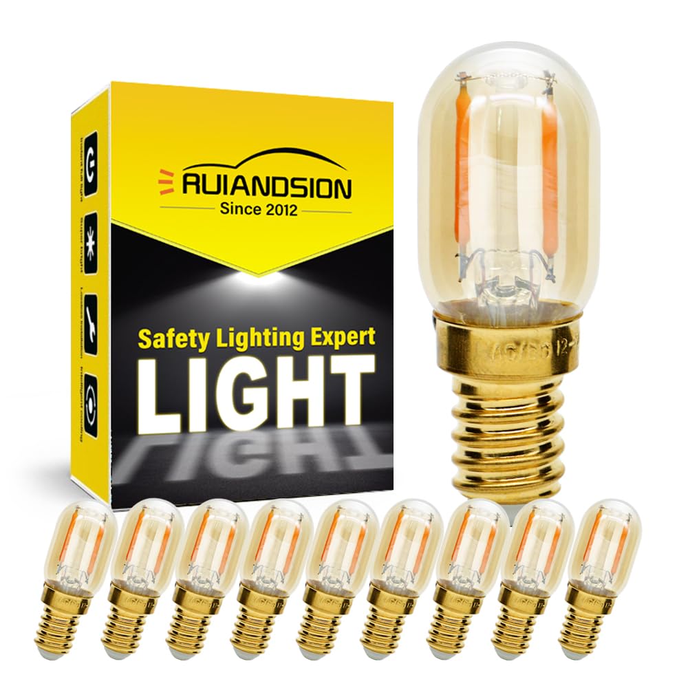 Ruiandsion E14 LED Bulb Night Light 12-24V 1W Chandelier Pendant Bedroom Wall Sconces Dimmable Candelabra Refrigerator Lights Freezer Fridge Lamp, Yellow 2200K (Pack of 10)