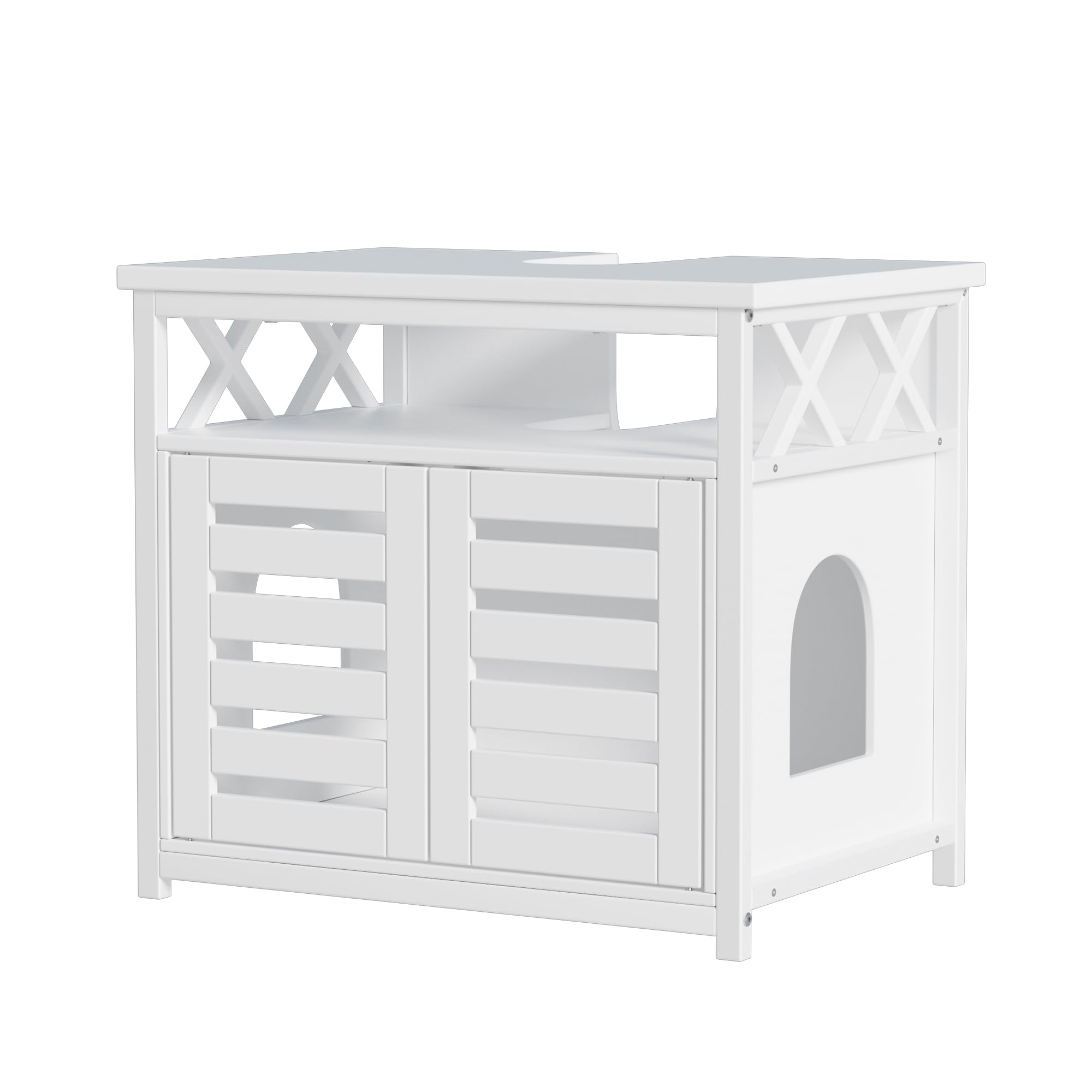 2 in 1 Casa di toilette per gatti e mobili sotto lavabo, mobile per animali persiani, armadio per lettiera per gatti con 2 porte, mobili per lettiera, 65 x 45 x 60 cm,lavello in ceramica non incluso