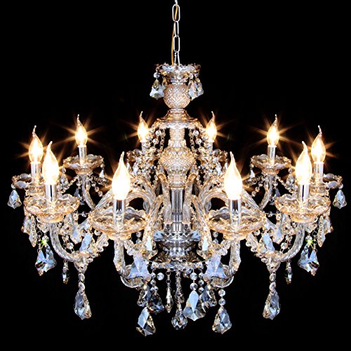 TryE 10 Arm Chandelier K9 Crystal Glass Ceiling Light E12 Pendant Lamp Cognac Color for Living Room Bedroom Hallway Entry