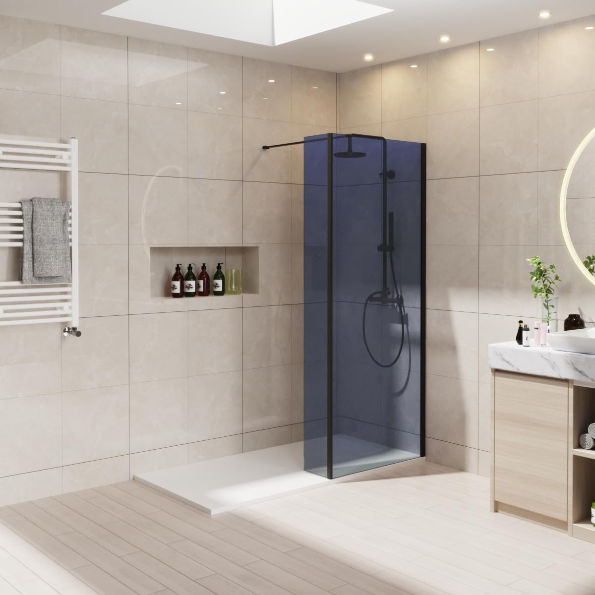 NRG 800mm Walk-in Shower Screen, 8mm Grey Glass, with 300mm Return Panel
