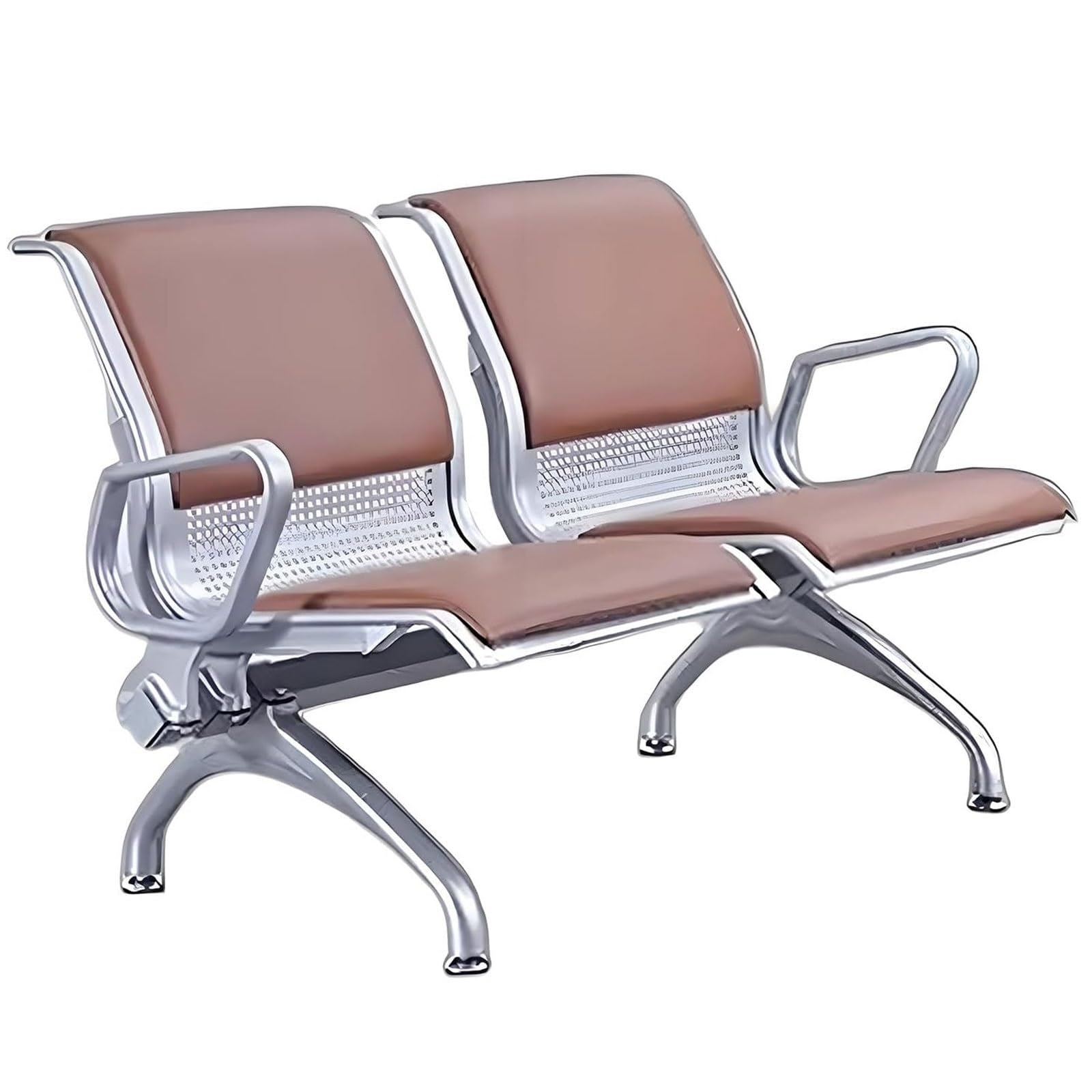 ASerZenith 2 Seat Waiting Room Chairs With Arms And Pu Padded Backrest, Lobby Reception Chairs For Office Airports Bank Hospital,Brown