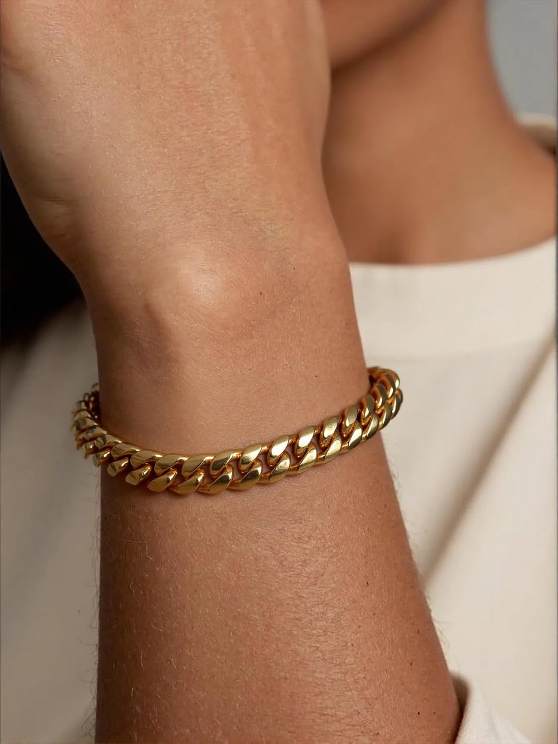 ChainsPro Cuban Link Bracelet for Mens, 6/10/14 mm, 19-21CM Length, 18K Gold Plated/316L Stainless Steel/Black-With Gift Box
