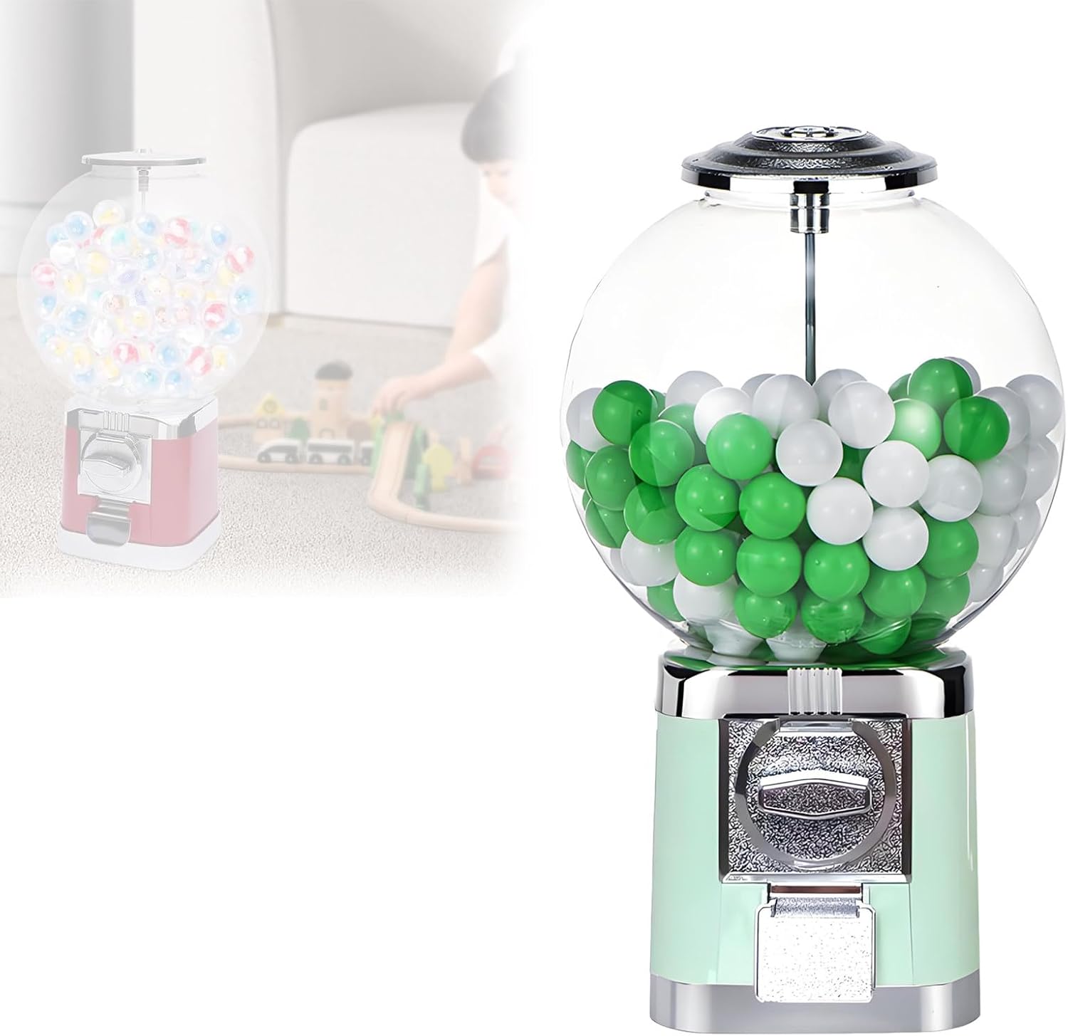 Classic Bubble Capsule Toy Dispenser Machine - Bulk Vending with Key for Arcades, Retail Stores & Shopping Centers - Fun Macaron Green Design