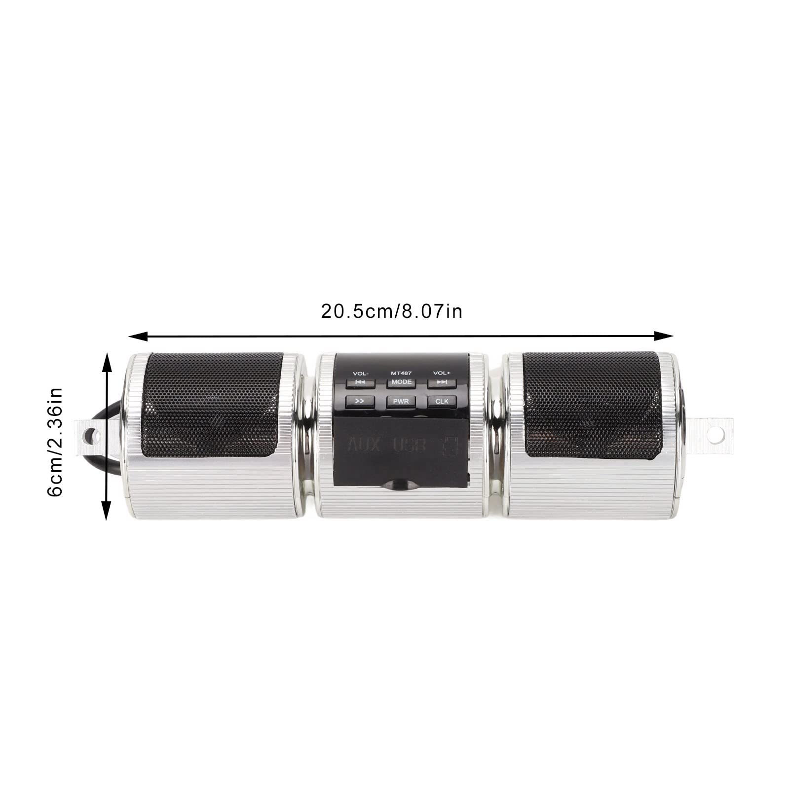Tangxi Haut-parleurs Stéréo de Moto, Système D'amplificateur pour Lecteur de Musique de 7/8 à 1,25 Pouces, Interface AUX/USB/Cartes Mémoire 3,5 Mm, Radio FM V2.1 Haut-Parleur pour Scooter, (Argent)