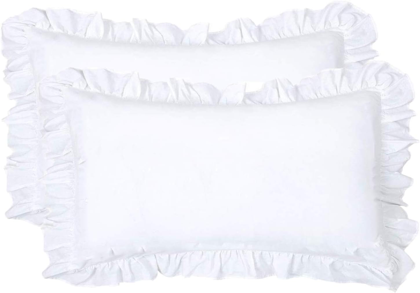 CAWANFLY Pack of 2 Edge Ruffled White Pillow Cases Standard