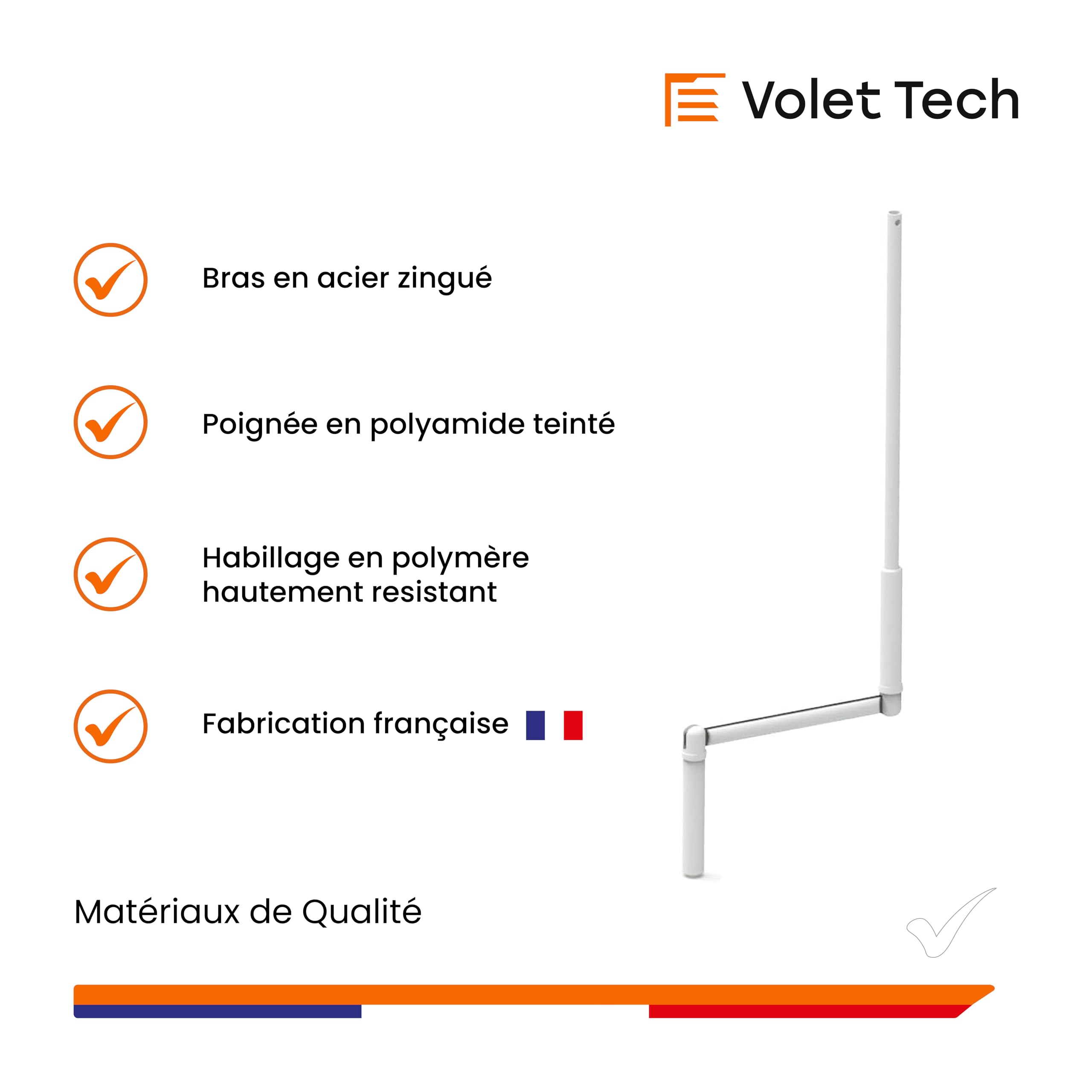 Manivelle Blanche Complète de 1300mm pour Volet Roulant - Manivelle ZF avec Tringle de Ø9,4/12mm pour Store ou Volet Roulant Manuel - Qualité Française