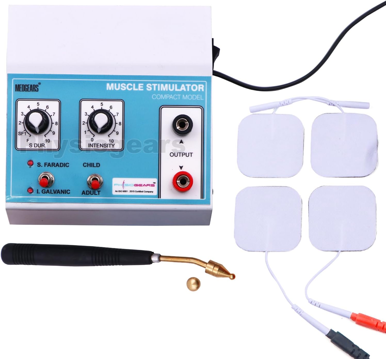 Physiogears Mini MS Physiotherapy Equipment Muscle Stimulator Galvanic & Faradic Stimulation Therapy with Self Adhesive Sticky Pads
