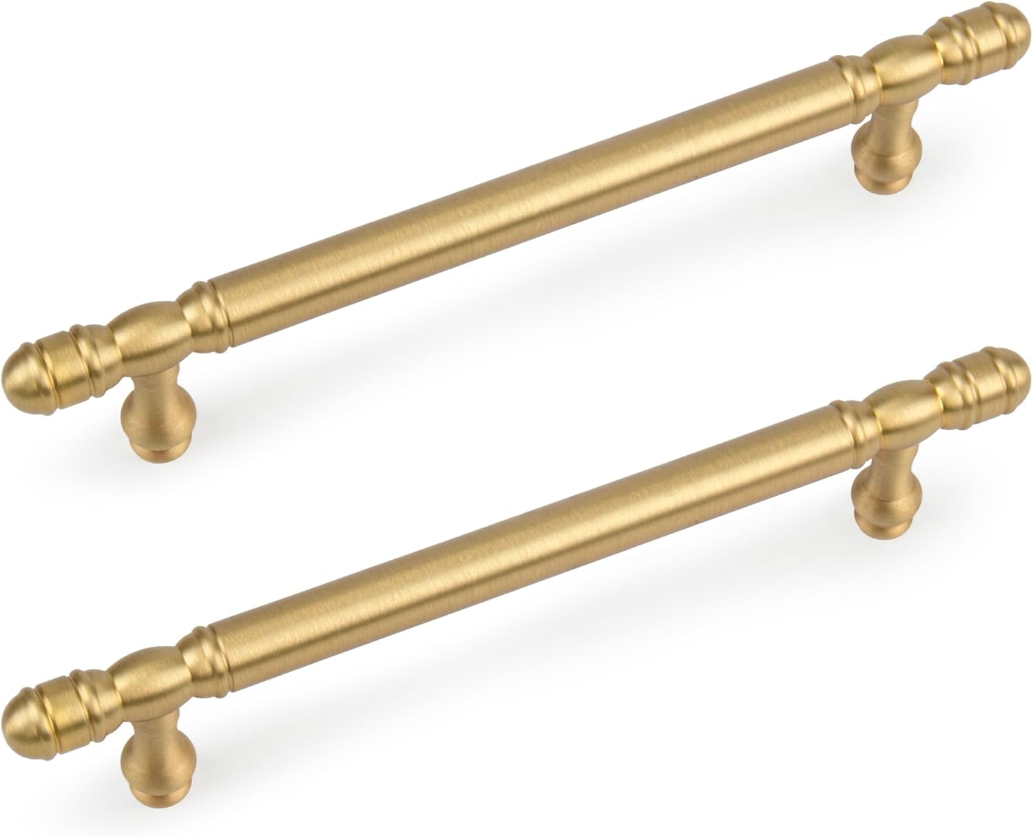 5 Pack Brushed Gold Solid Brass Cabinet Handles,Kitchen Drawer Pulls, 6-3/10 Inches Furniture Door Handles for Cupboard Bedroom Wardrobe(Antique)