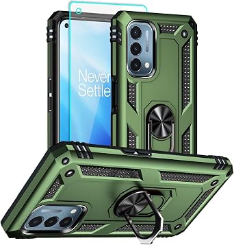 for Oneplus Nord N200 5G Phone Case with HD Screen Protector, [Military Grade 16ft. Drop Tested] Ring Shockproof Protective Phone Case for Oneplus Nord N200 5G, ArmyGreen