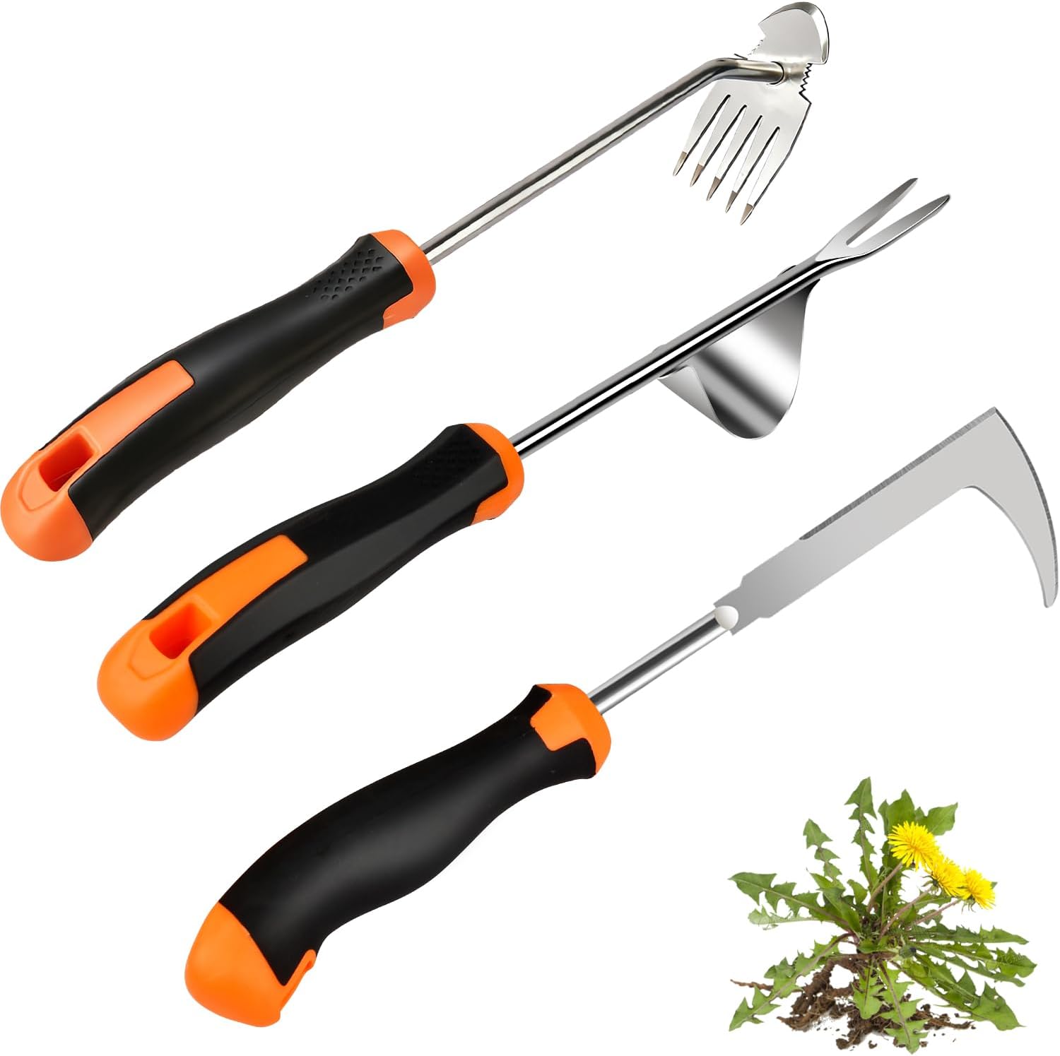 3 Pack Manual Weed Puller Tool, New Garden Stainless Steel Weeder Tool Hand Weeder Tool,Multi-Purpose Weed Remover Tool Weeding Tools for Gardening(Rubber Handle)
