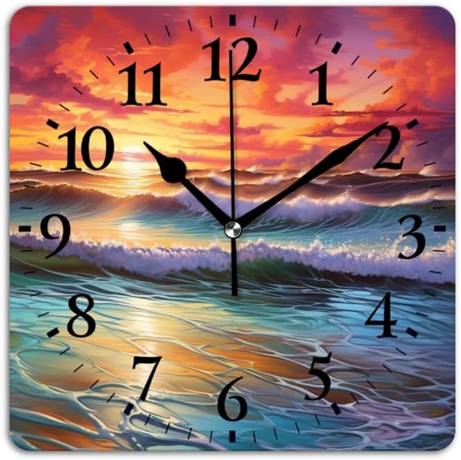 Battery Operated Wall Clocks Beautiful Ocean Scene with Waves Crashing Against The Shore Silent Non-Ticking Decor Clock with Photo for Bathroom,Office(12inch)