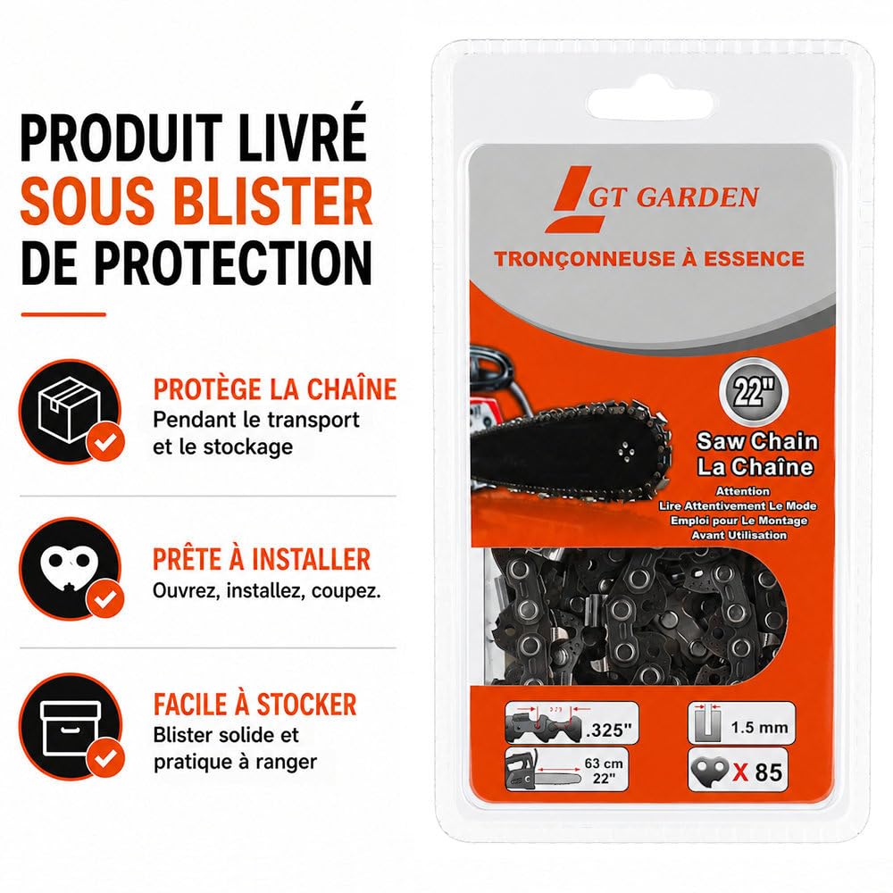 GT Garden Lot de 3 chaînes 85 maillons pour tronçonneuse