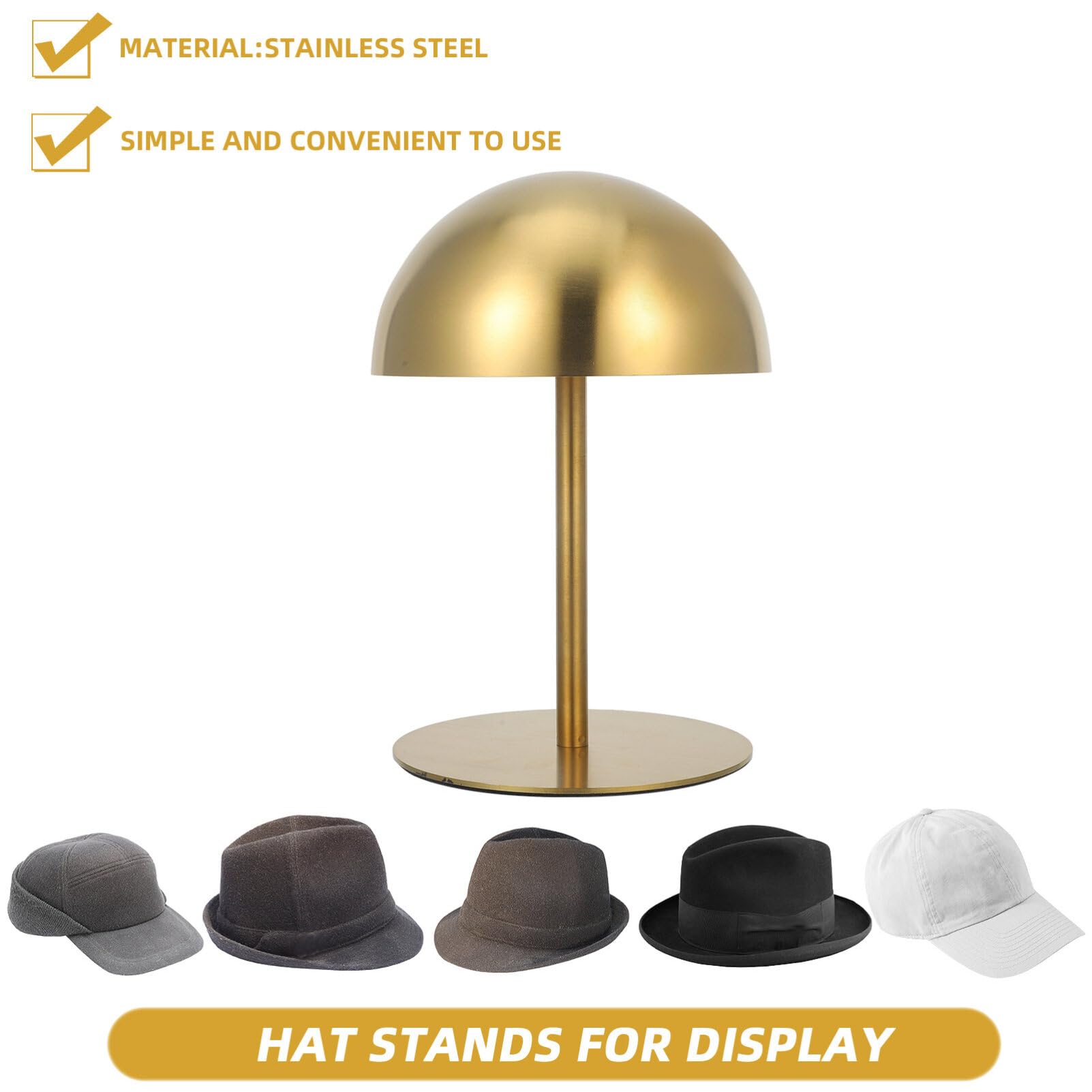 Cabilock Perchero para Sombreros de Sobremesa en Acero Inoxidable Dorado Altura Ajustable y Base Estable, Expositor Elegante para Sombreros en Hogar o Escritorio