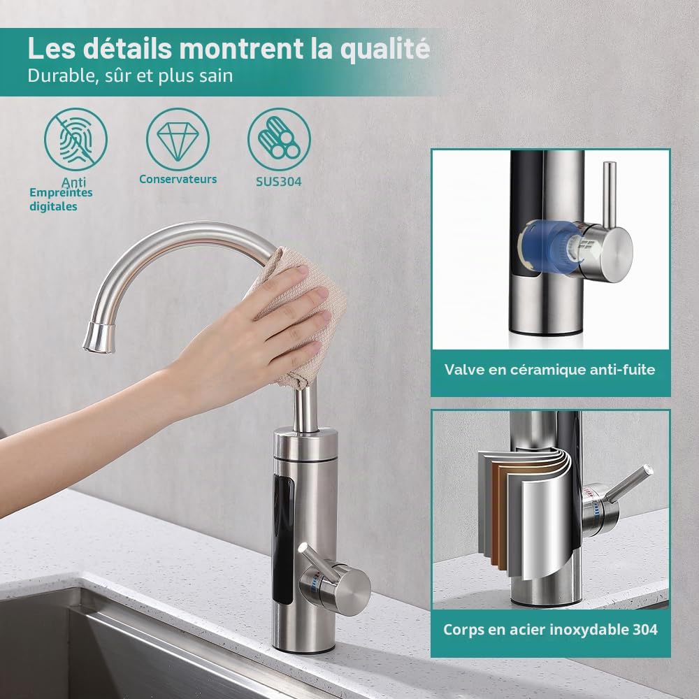 HOMELODY Robinet Électrique avec Chauffe-Eau Instantané 230V – Robinet de Cuisine Chauffant avec Affichage LED, Mitigeur Électrique en Acier Inoxydable