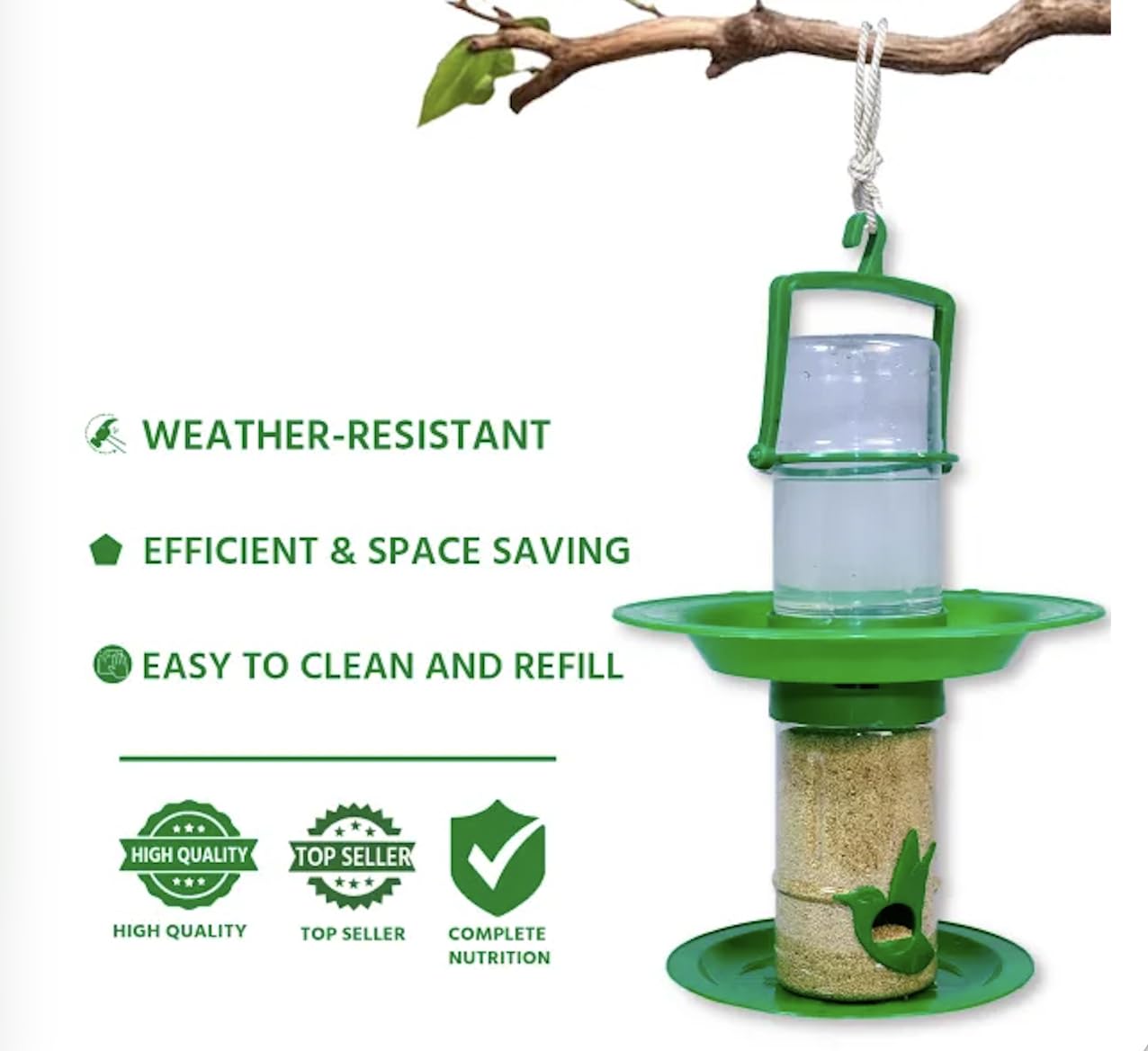 Small Double Decker Bird Feeder - Water & Seed -3