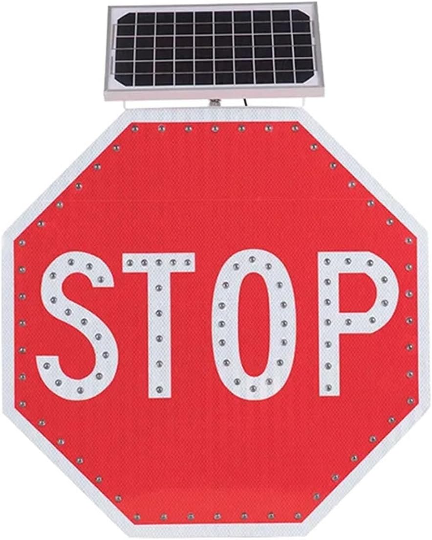 24'' Solar-Powered LED Stop Sign - Flashing Octagon Traffic Warning Sign, Durable Aluminum Construction, Bright Red Blinking Signal for Increased Road Safety