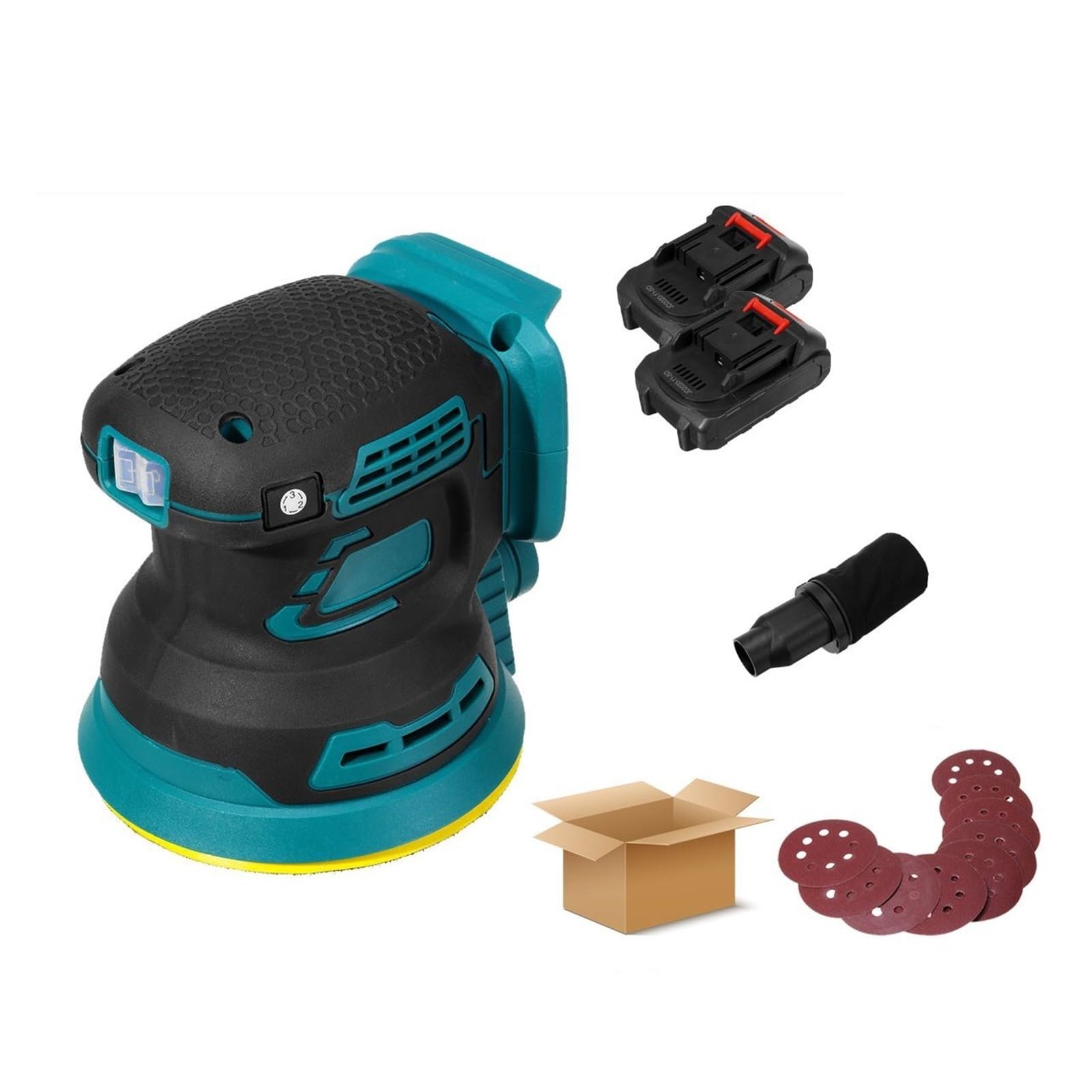 LNHHG Brushless Random Orbit Electric Sander 125mm Sandpaper Wood Grinder Polishing Machine Power Tools For 18V Battery(2x 1.5Ah Battery)