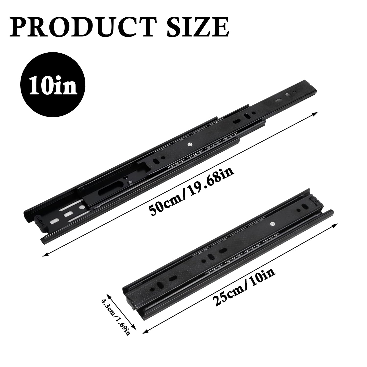 Prmape 2 Pcs Ball Bearing Drawer Runners 250mm, Ball Bearing Metal Black Runners Slides Rails Track - Image 3