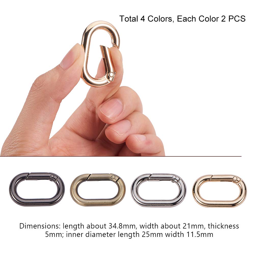PH PandaHall 8 pcs 4 Colors Zinc Alloy Key Clasps Spring Oval Carabiner Snap Clip Hook Trigger Spring Keyring Buckle for Bags Purses Keychain
