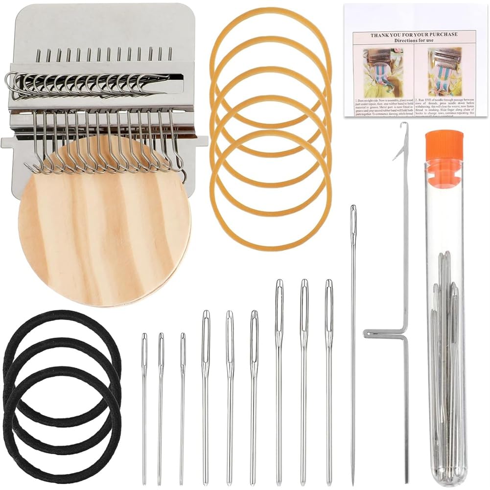 UDSKNV[KSL Mini Machine Kit with Wooden Weaving Tool, Stainless Steel,Type Weave Tool for Beginners- Quickly Mending