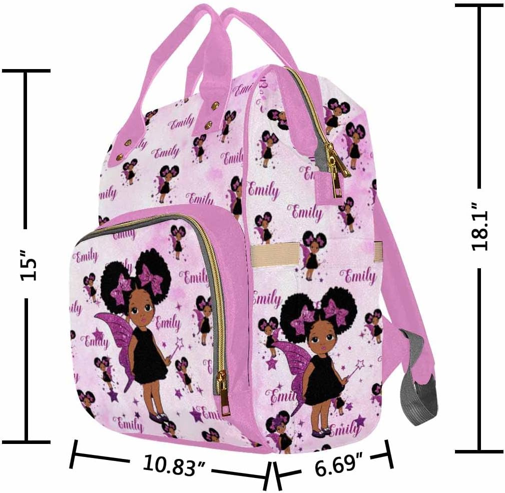 Artsadd Custom Large Capacity Baby Bag for Mom, Glitter Stars Wings Handbags Personalized Name Diaper Backpack with Stroller Straps Gifts for Baby Show New Born