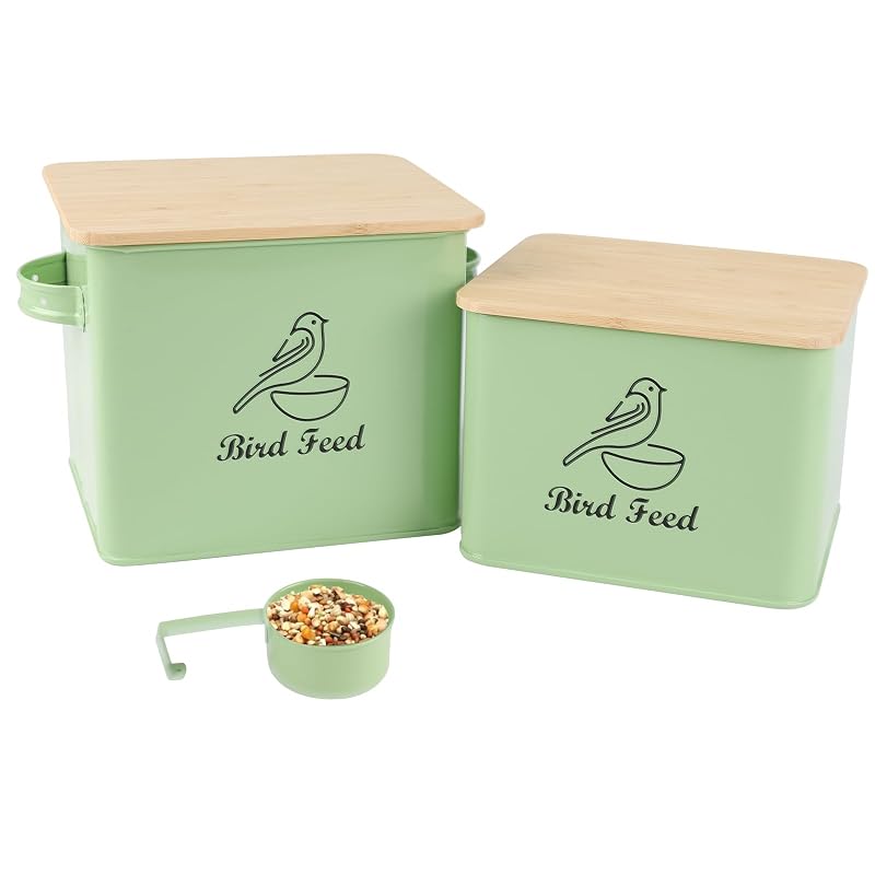 Recipiente para Armazenar Sementes de Aves com Tampa de Bambu Brabtod Green(Bird Feed) — Conjunto com 2
