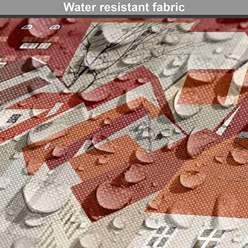 Image of Ambesonne City Fabric by The Yard, Landscape Illustration with Tile Roof Pattern Urban Architecture Ornamental Design, Decorative Fabric for Upholstery and Home Accents, 2 Yards, Burgundy Cinnamon