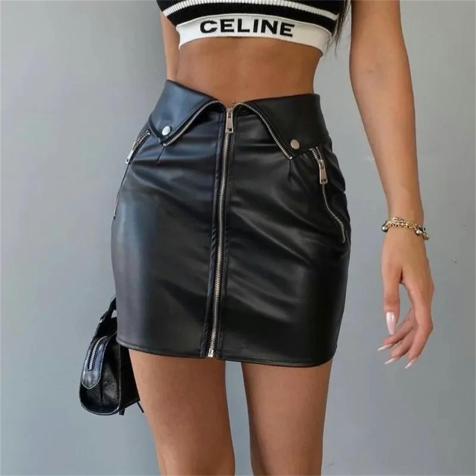 Gonna Lunga Donna Estate Gonna in Pelle Pu Scapa Nera Zit Up per Women Club Party Mini Gonna Femmina