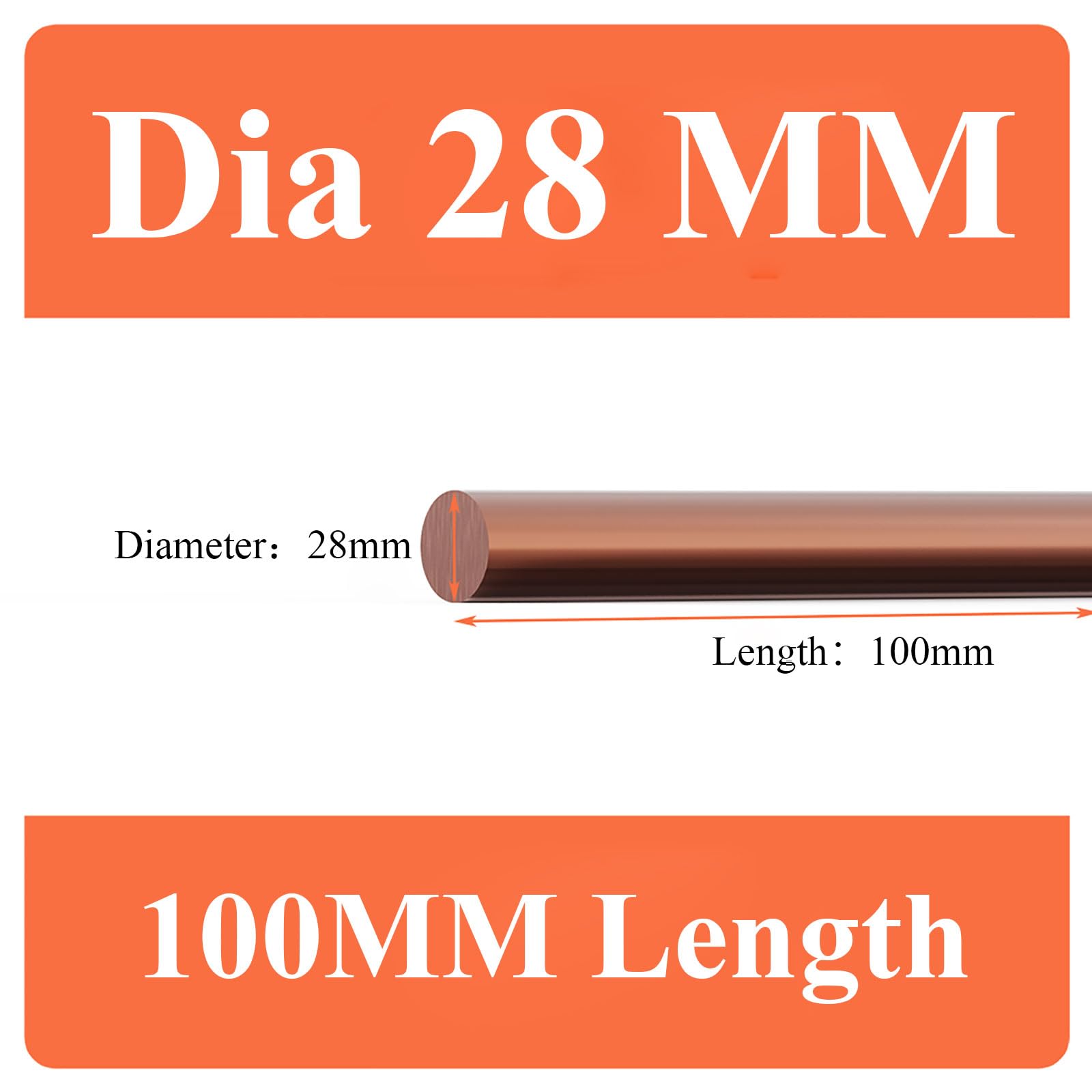 COYOUCO Pure Copper Round Rod 20/22/25/28Mm Dia, 100Mm Length Bare Copper Metal Rod for Metal Craft Hobbies, Electrical And Industry,28 * 100mm