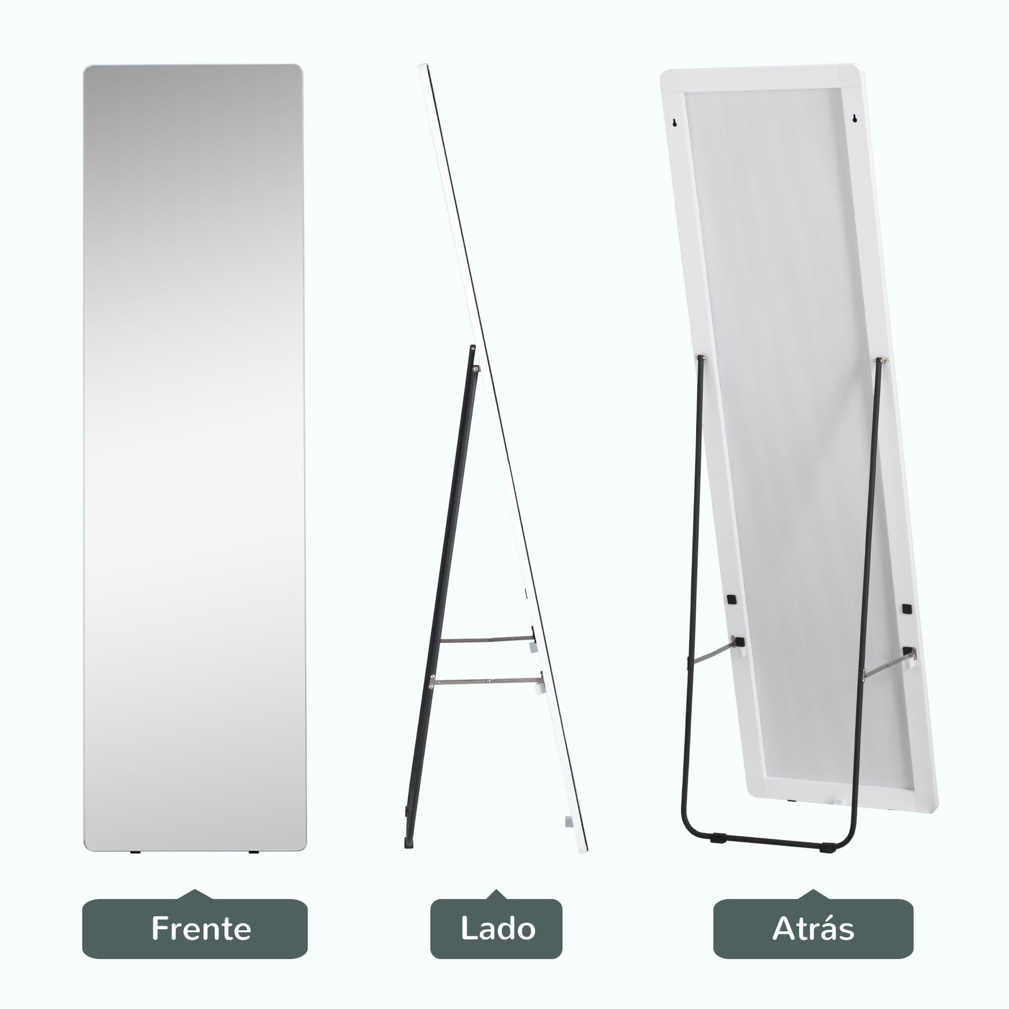 HOMCOM Espejo de Pie Espejo de Cuerpo Entero 45x37x158,5 cm Espejo de Pared con Marco de Aleación de Aluminio para Salón Dormitorio Vestidor Estilo Moderno Plata