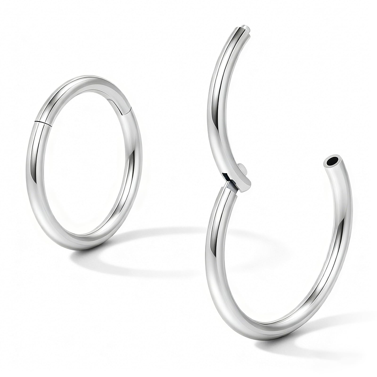 Afftiny Nose Ring Septum Hoop 20G/18G/16G/14G/12G 316L Surgical Stainless Steel Hinged Seamless Earrings, Diameter 5MM-16MM, Gold/Silver/Black/Rose Gold/Rainbow Color — view 10
