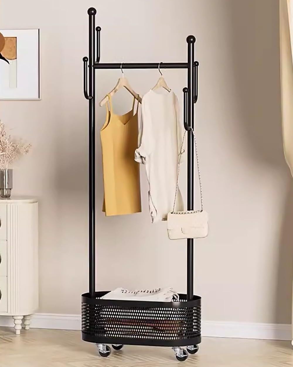 Support de rangement portable et penderie mobile en métal noir de 60 cm