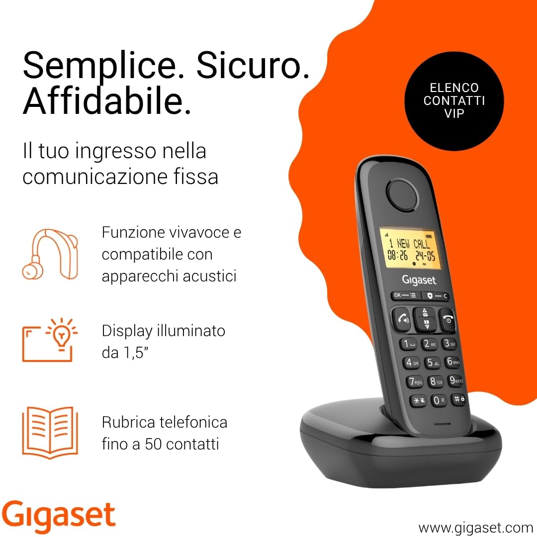 Gigaset Start 120 Duo – Telefono DECT Con Blocco Chiamate, Display 1,5 Pollici E Vivavoce, Antracite