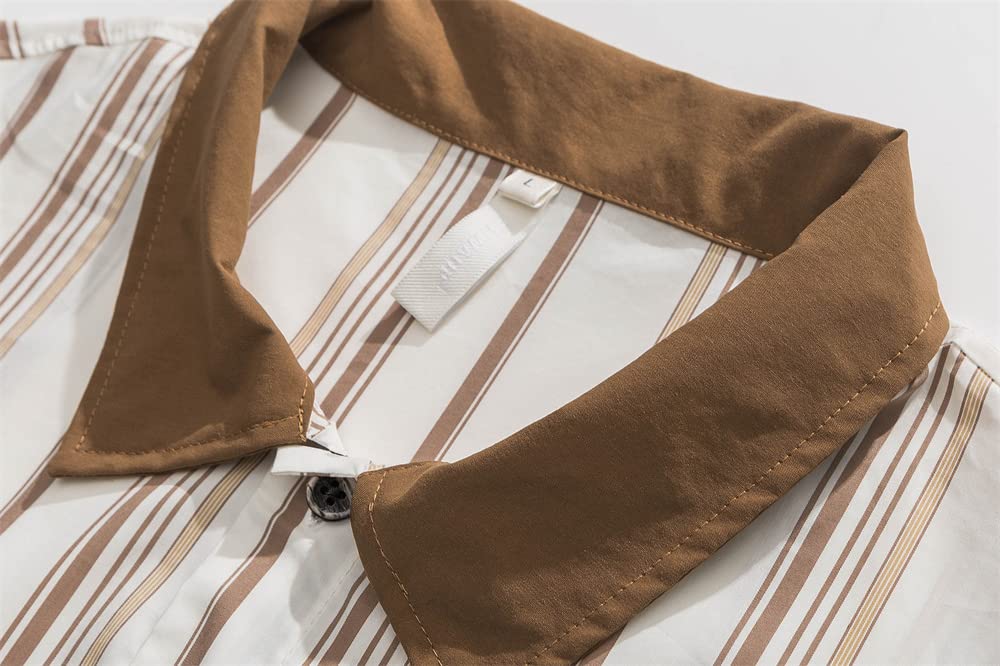 Dninmim Camicia a maniche corte allentata hawaiana con bottoni a righe da uomo Top casual estivo con colletto rovesciato
