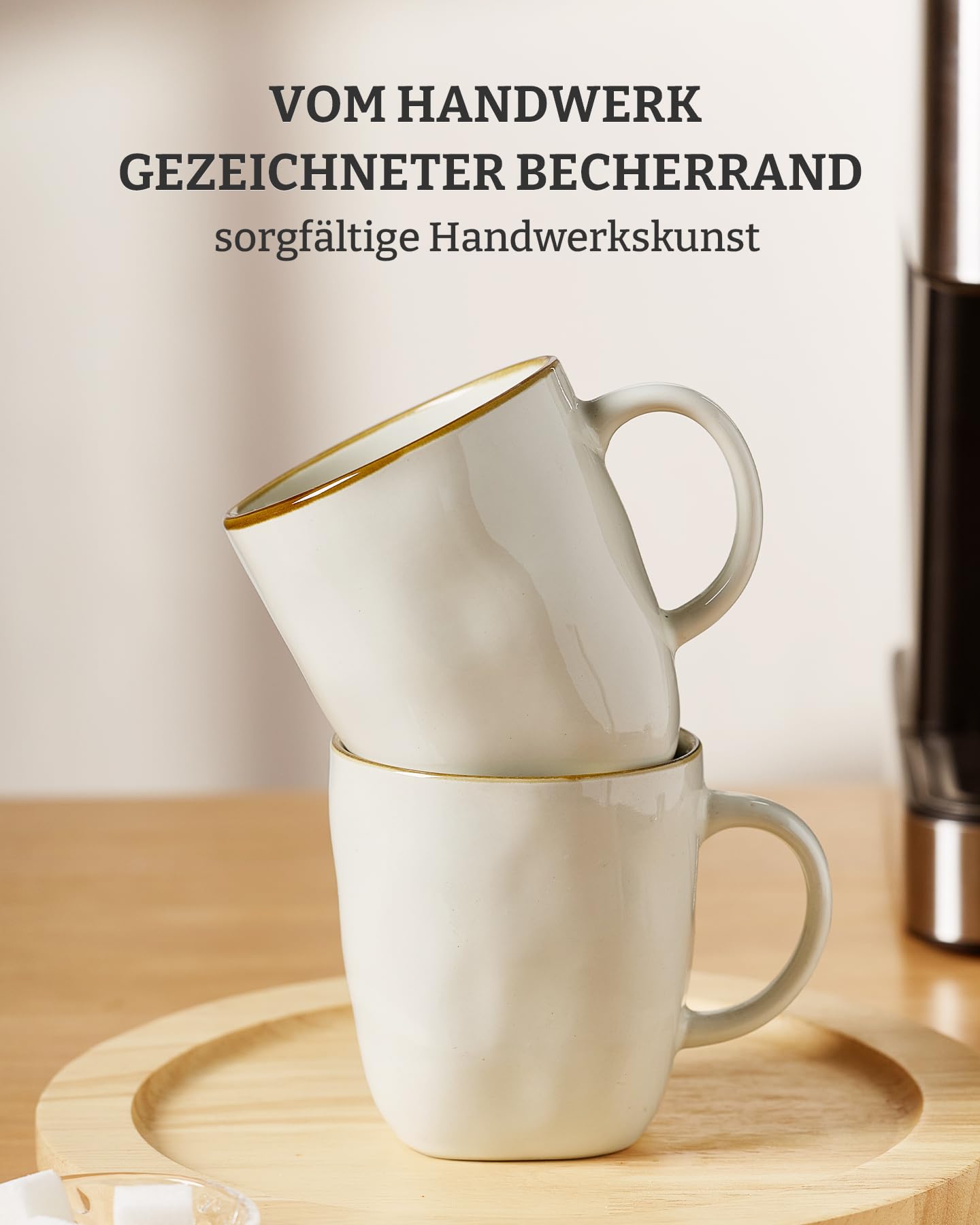 Richmount Ocean - Juego de 6 tazas de café, 384 ml (13 oz), color beige | Juego de tazas, tazas con asa para café, té, cacao, leche, apto para microondas y lavavajillas