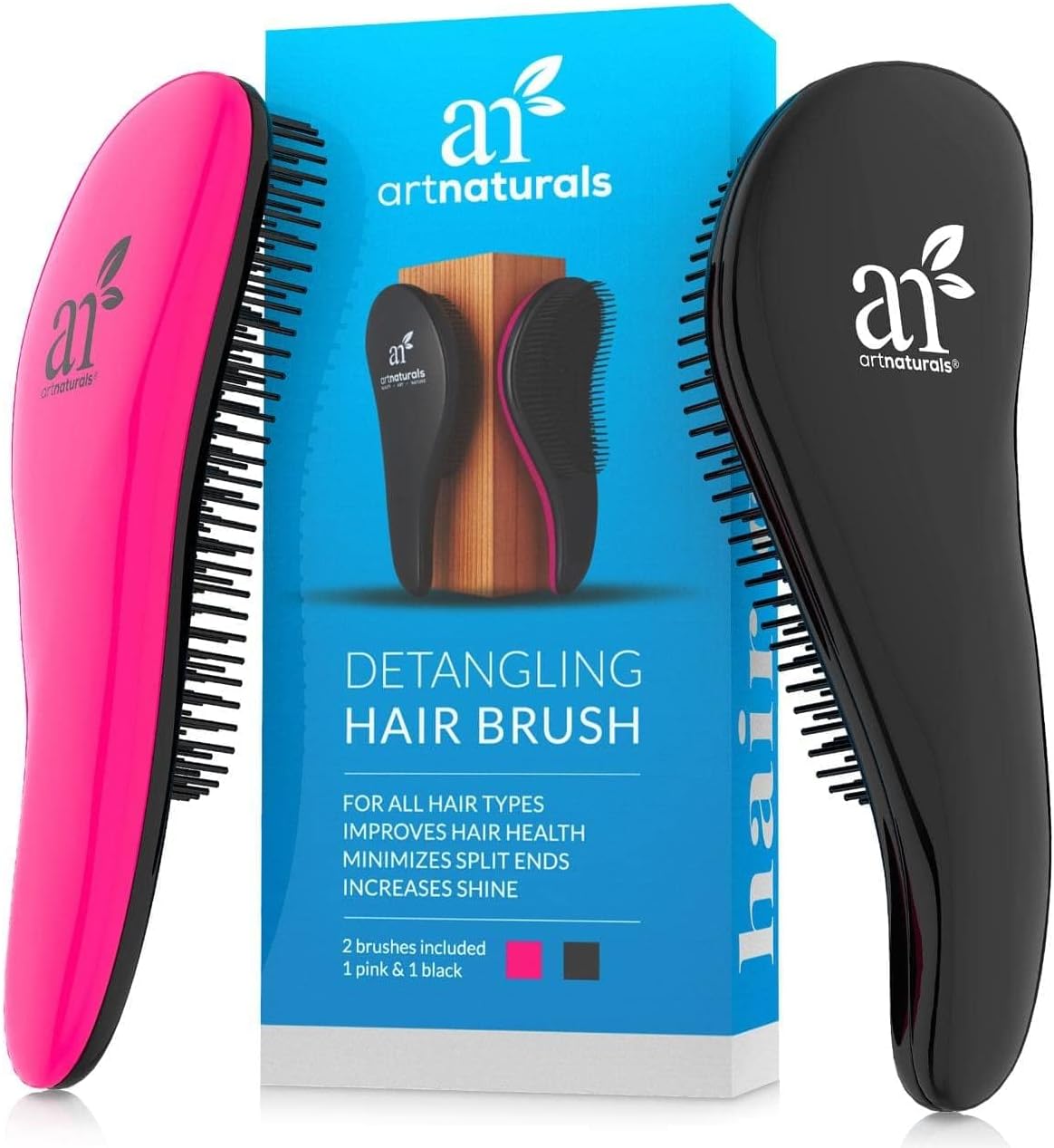 Art Naturals Detangling Hair Brush Set (Pink & Black) - glide the Detangler through Tangled hair - Best Brush/Comb for Women & Men - best for Thick and Curly Hair – Pain Free