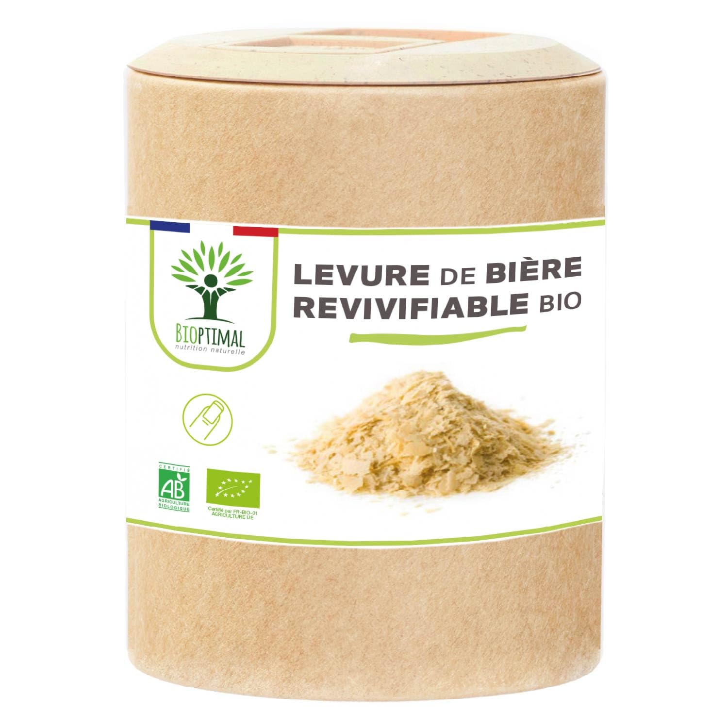 Levure de Bière Bio Revivifiable - Bioptimal - Complément alimentaire - Vivante & Active - Peau Cheveux Ongles - Digestion Transit Probiotique - Fabriqué en France - Certifié par Ecocert - 200 gélules