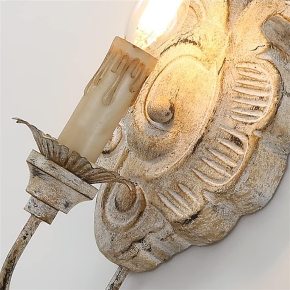 Wandleuchte Innen Wandlampe Antike Bauernhaus Wandleuchter Französisch Land Wandhalterung Licht E14 weiß Holz Kerze Wandlampe(White)