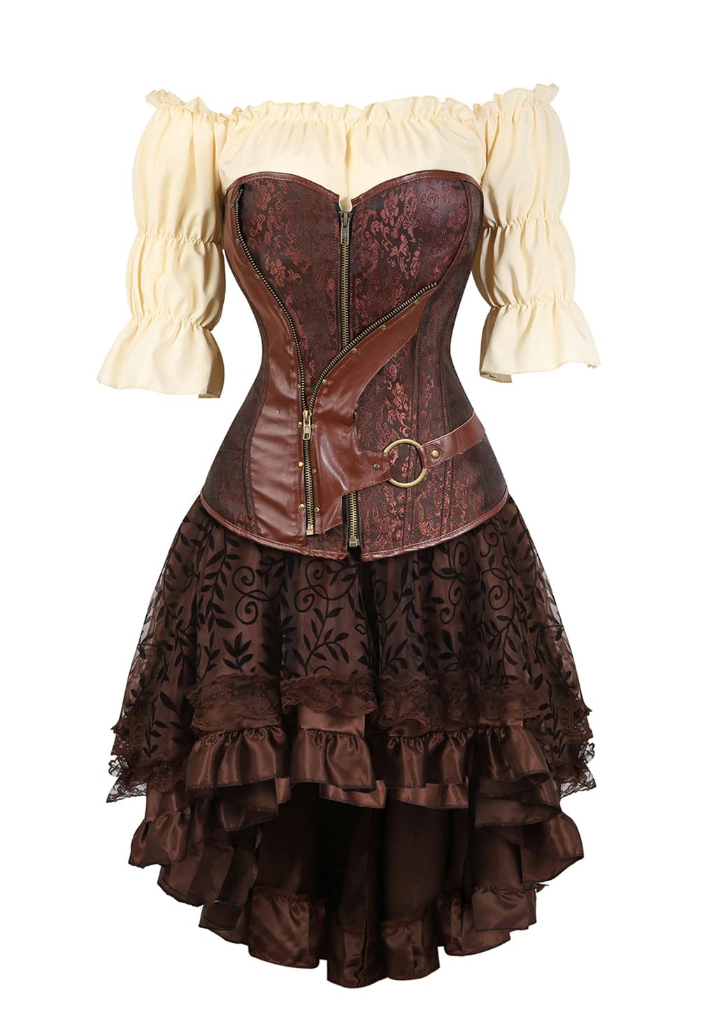 Grebrafan Karneval Retro Corsage mit Rock und Piratenbluse | Vampir Halloween Kostüm Korsett Damen mit Corset Gothic