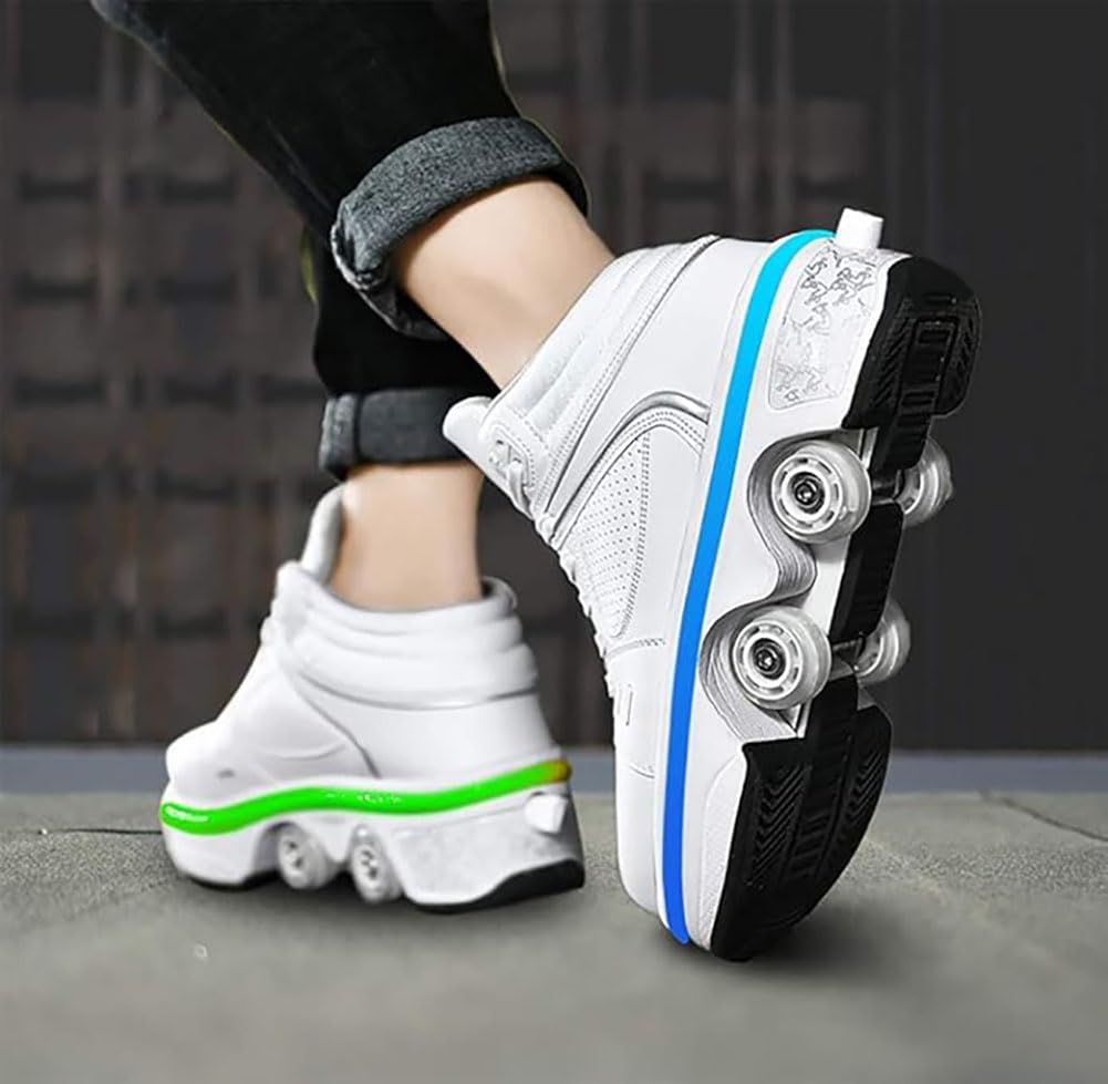 Buty do jazdy na rolkach z kółkami dla dziewczynek, dzieci, kobiet, mężczyzn, wyskakujące buty do jazdy na rolkach, które zamieniają się w łyżwy do tenisówek