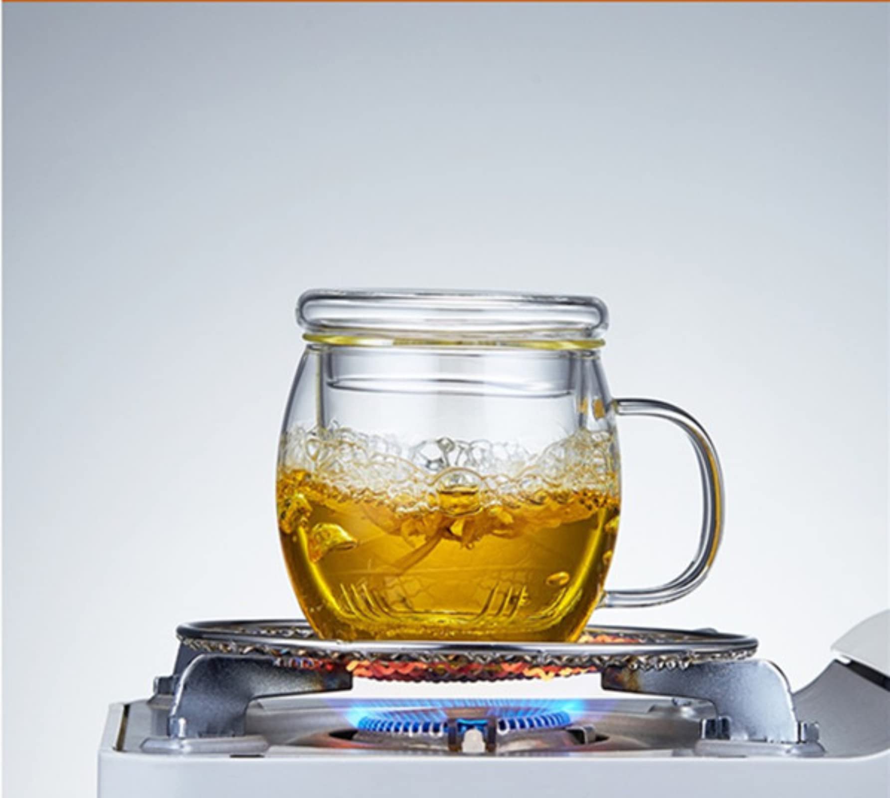 Tasse à thé résistant à la chaleur avec poignée transparente et couvercle en bambou-Tasse avec filtre et couvercle-425 ml-Tasse à thé en verre résistant à la chaleur
